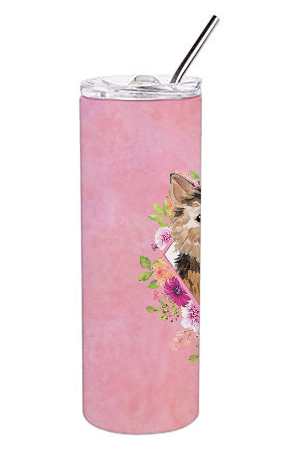 Norwich Terrier Pink Flowers Double Walled Stainless Steel 20 oz Skinny Tumbler CK4220TBL20 by Caroline's Treasures