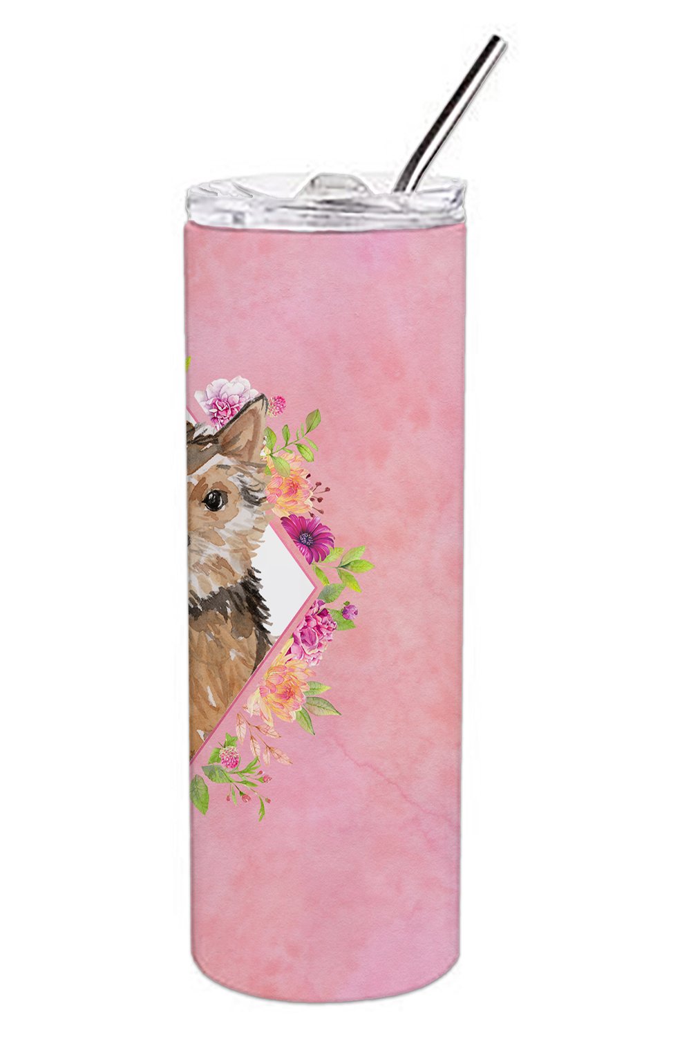 Norwich Terrier Pink Flowers Double Walled Stainless Steel 20 oz Skinny Tumbler CK4220TBL20 by Caroline's Treasures