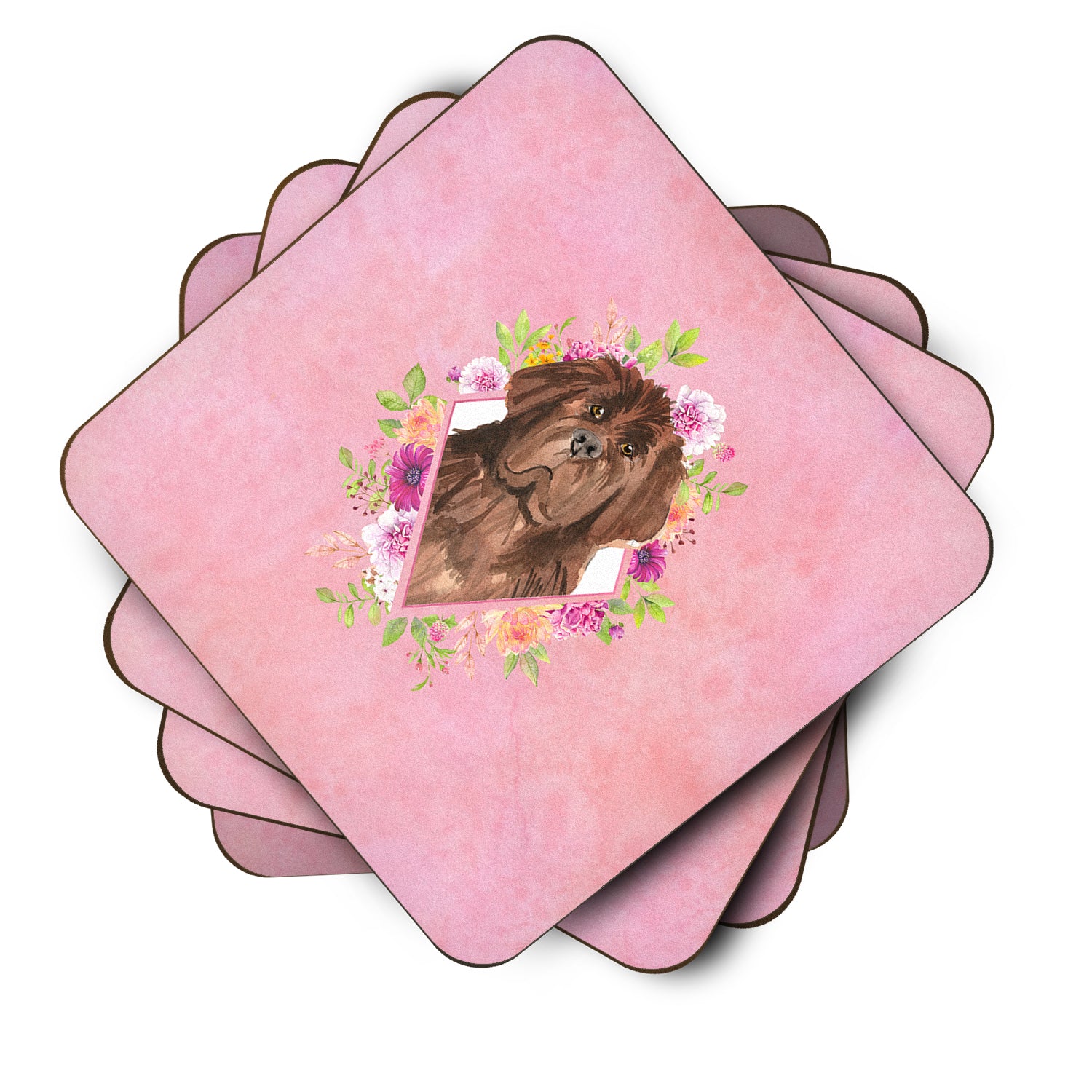 Set of 4 Newfoundland Pink Flowers Foam Coasters Set of 4 CK4221FC - the-store.com