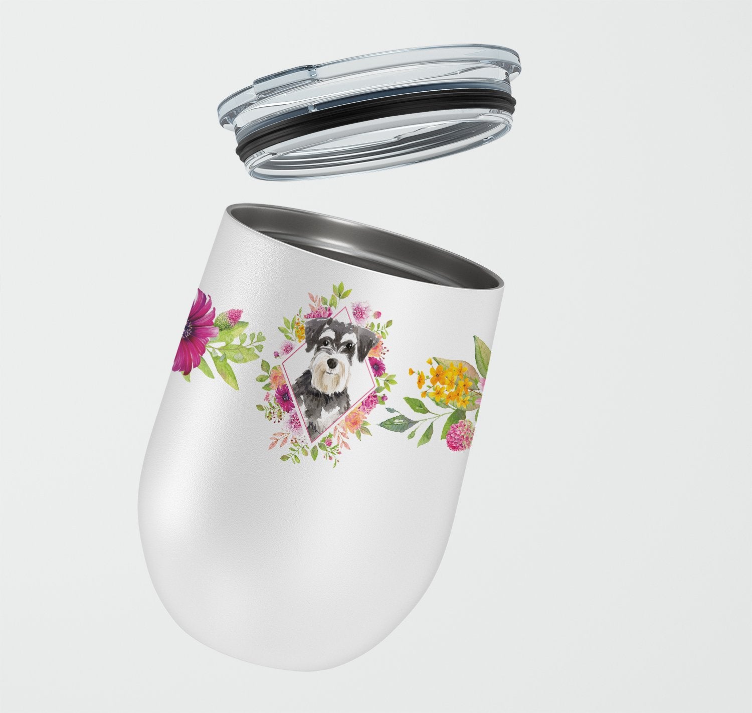 Schnauzer #2 Pink Flowers Stainless Steel 12 oz Stemless Wine Glass CK4222TBL12 by Caroline's Treasures