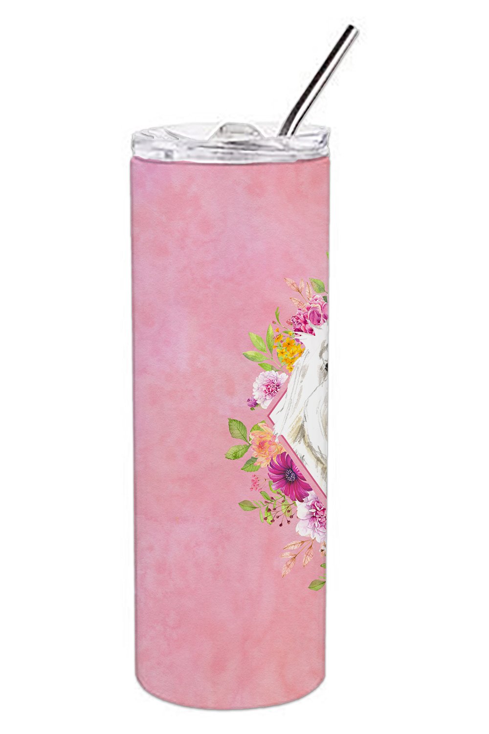 Maltese Pink Flowers Double Walled Stainless Steel 20 oz Skinny Tumbler CK4223TBL20 by Caroline's Treasures