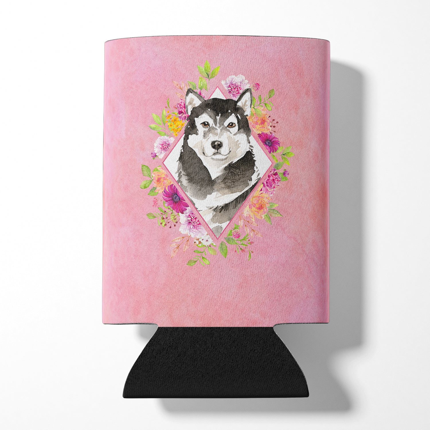 Alaskan Malamute Pink Flowers Can or Bottle Hugger CK4224CC  the-store.com.