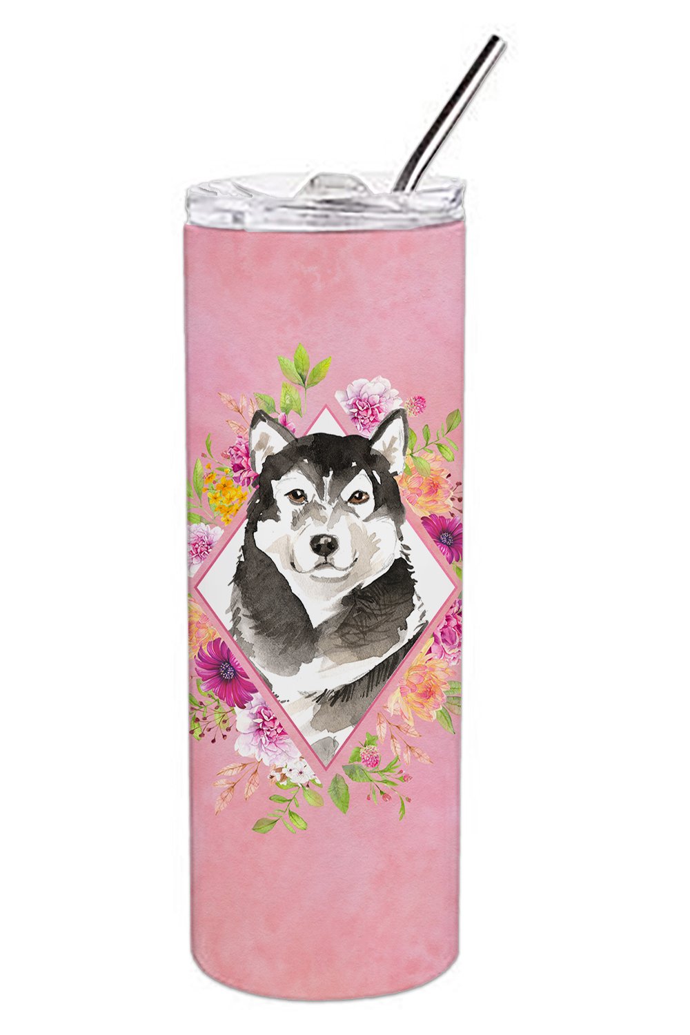 Alaskan Malamute Pink Flowers Double Walled Stainless Steel 20 oz Skinny Tumbler CK4224TBL20 by Caroline's Treasures