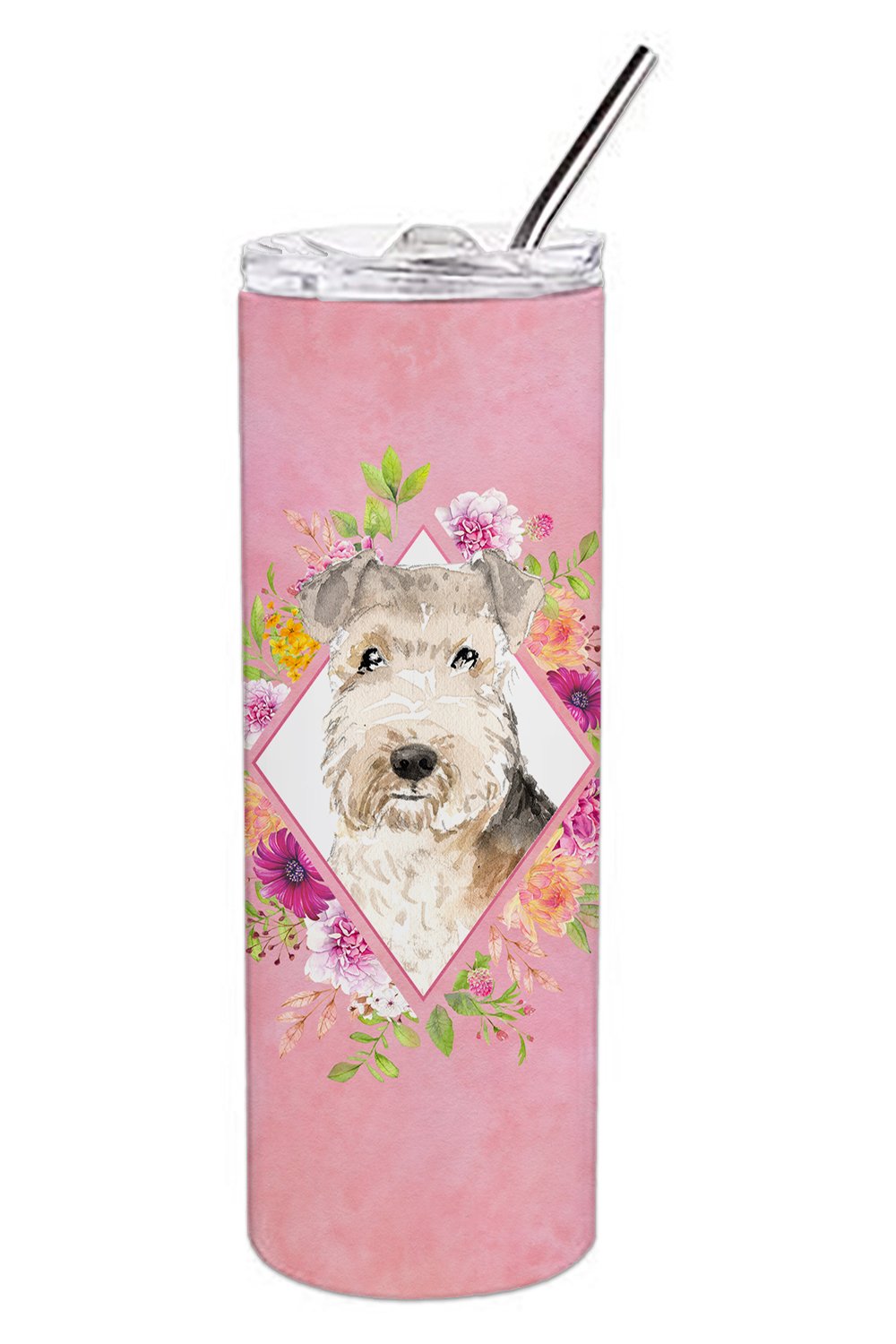 Lakeland Terrier Pink Flowers Double Walled Stainless Steel 20 oz Skinny Tumbler CK4226TBL20 by Caroline's Treasures