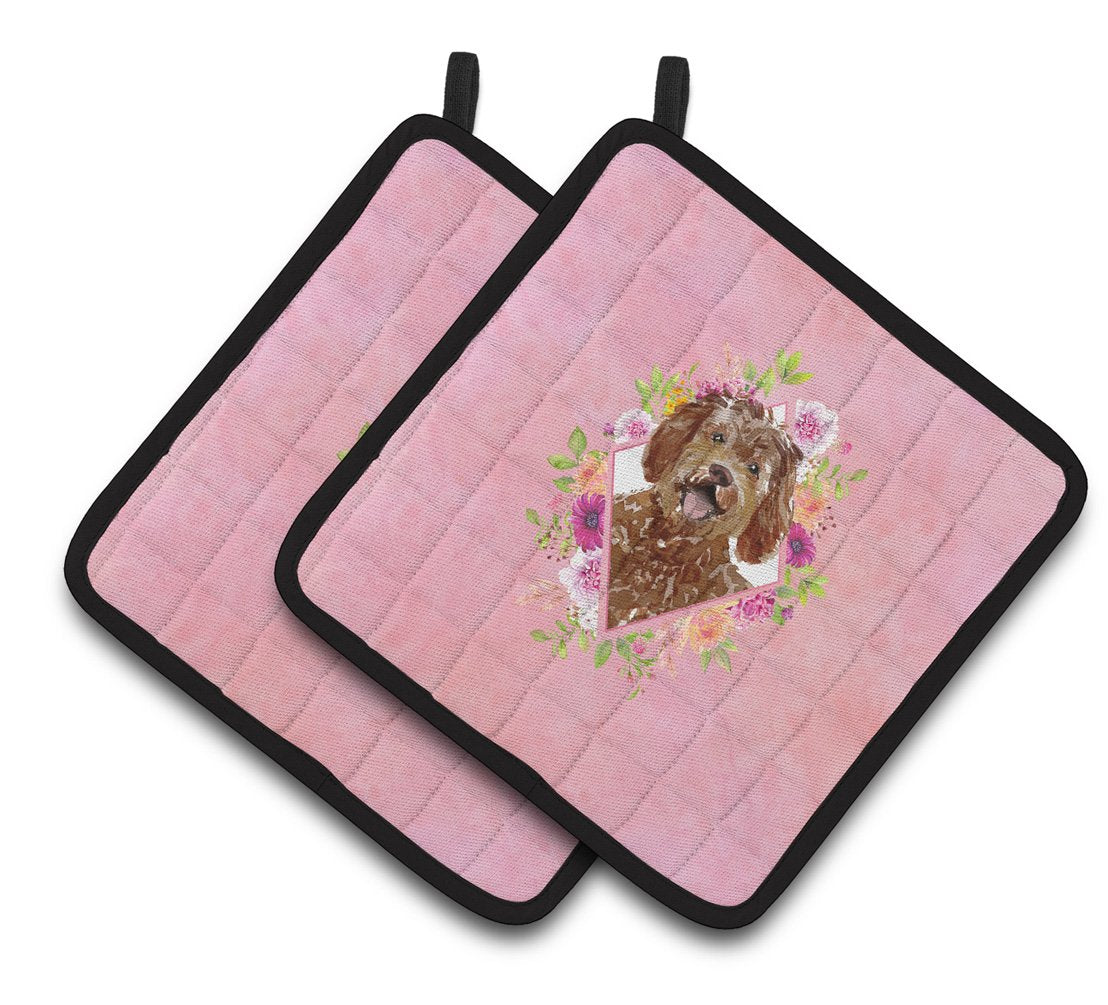 Labradoodle Pink Flowers Pair of Pot Holders CK4228PTHD by Caroline's Treasures