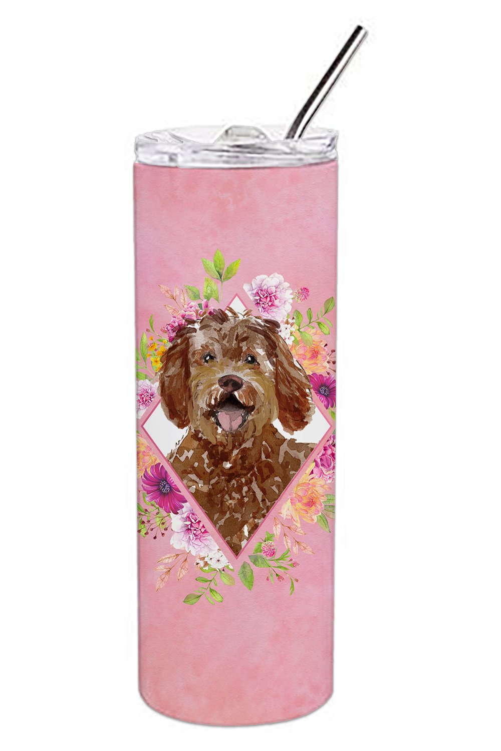 Labradoodle Pink Flowers Double Walled Stainless Steel 20 oz Skinny Tumbler CK4228TBL20 by Caroline's Treasures