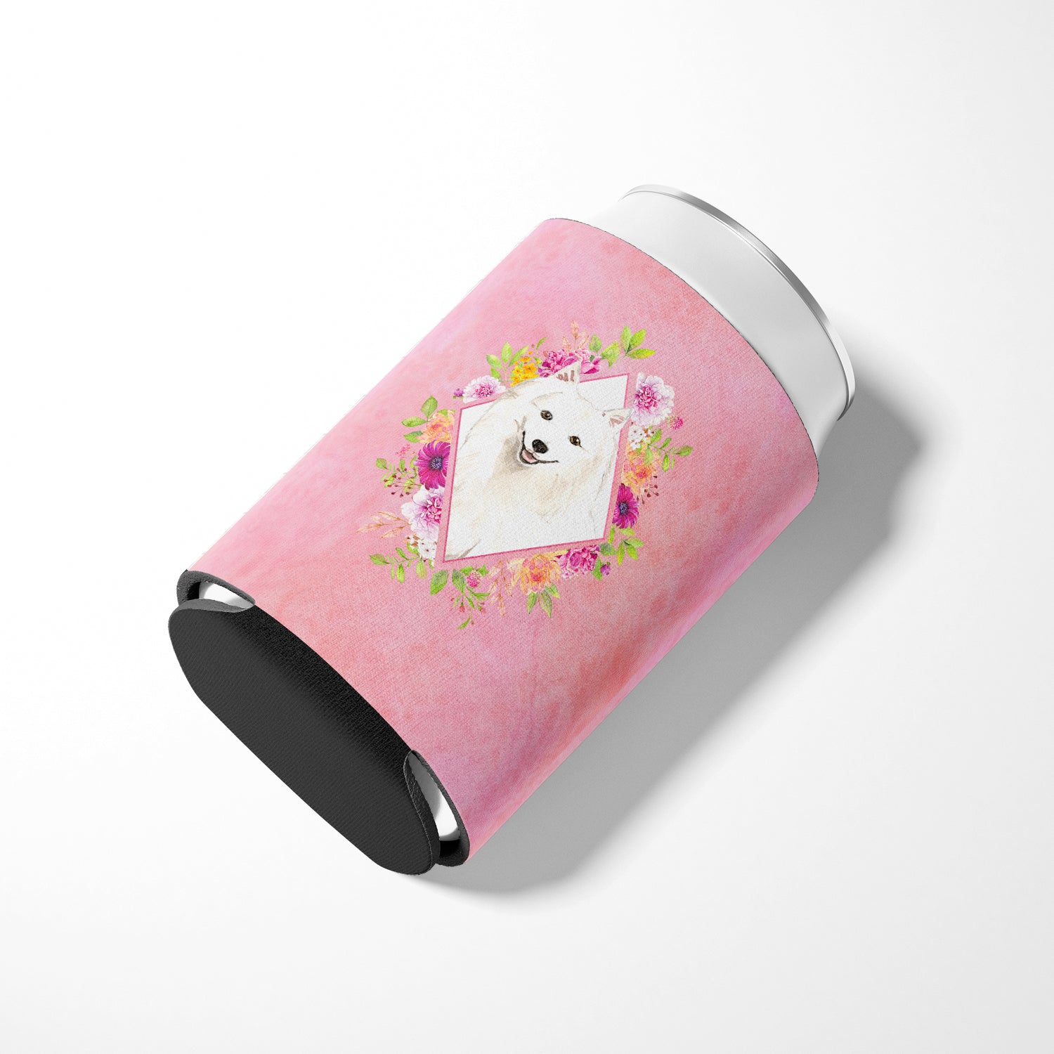 Japanese Spitz Pink Flowers Can or Bottle Hugger CK4229CC  the-store.com.