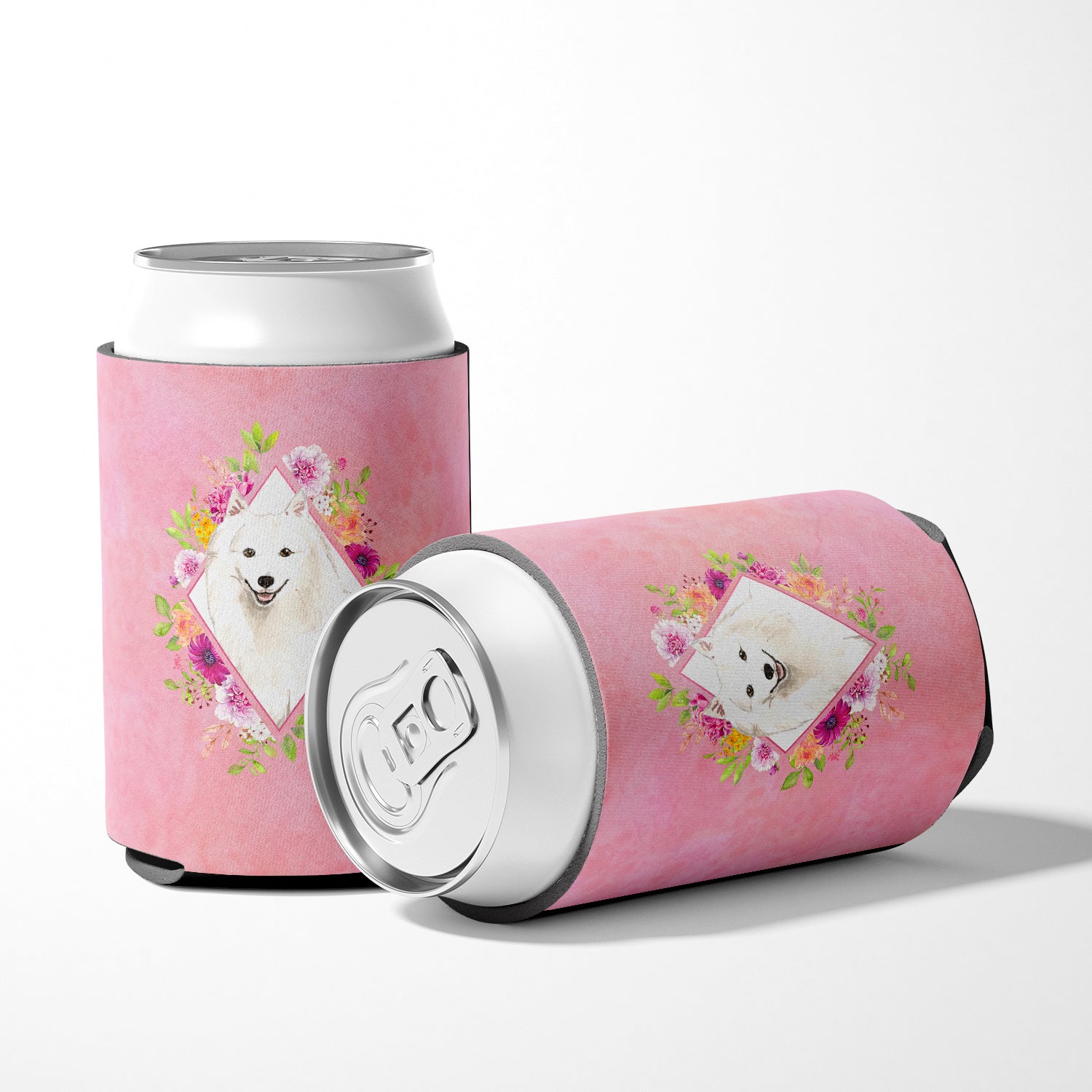 Japanese Spitz Pink Flowers Can or Bottle Hugger CK4229CC  the-store.com.