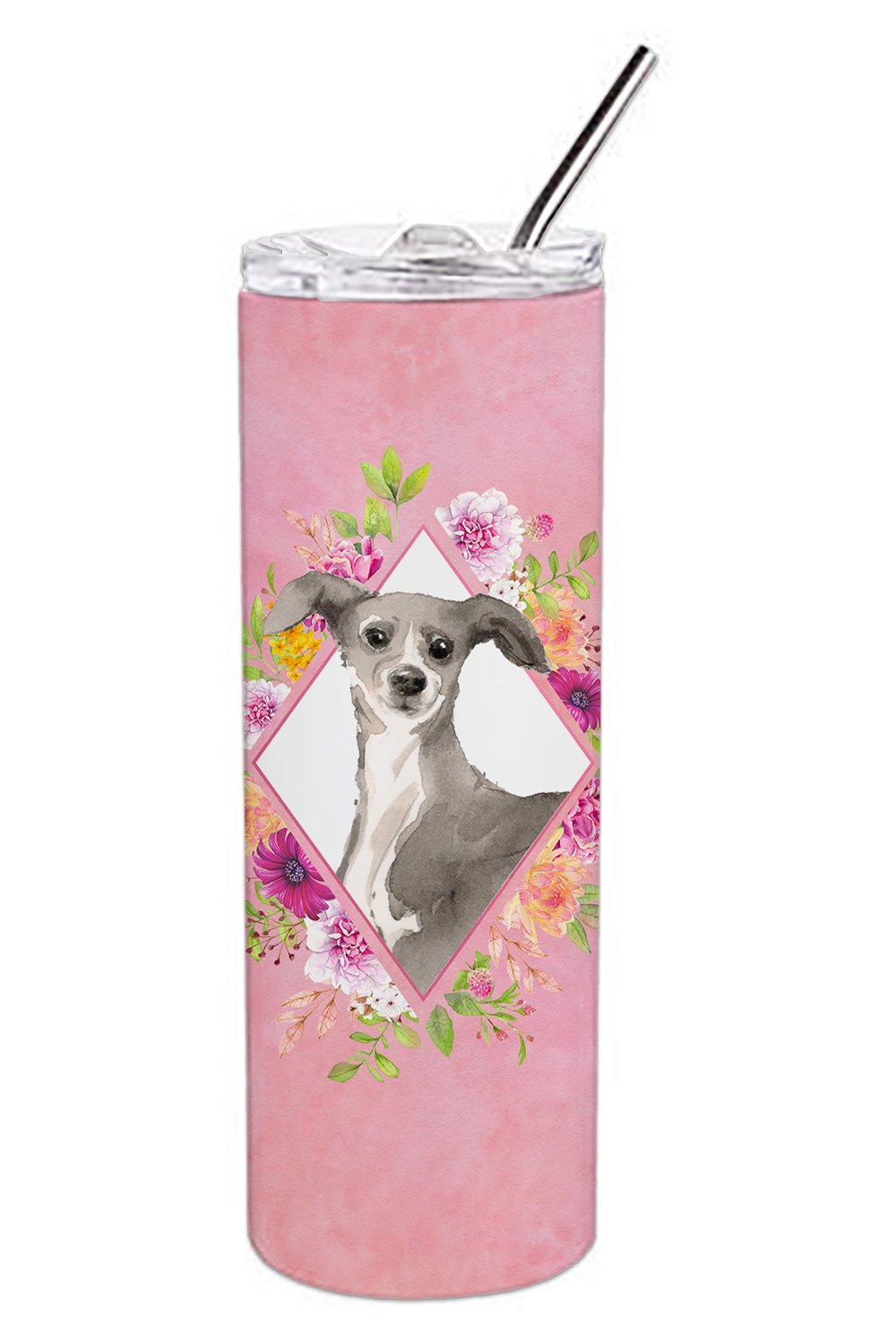 Italian Greyhound Pink Flowers Double Walled Stainless Steel 20 oz Skinny Tumbler CK4230TBL20 by Caroline's Treasures