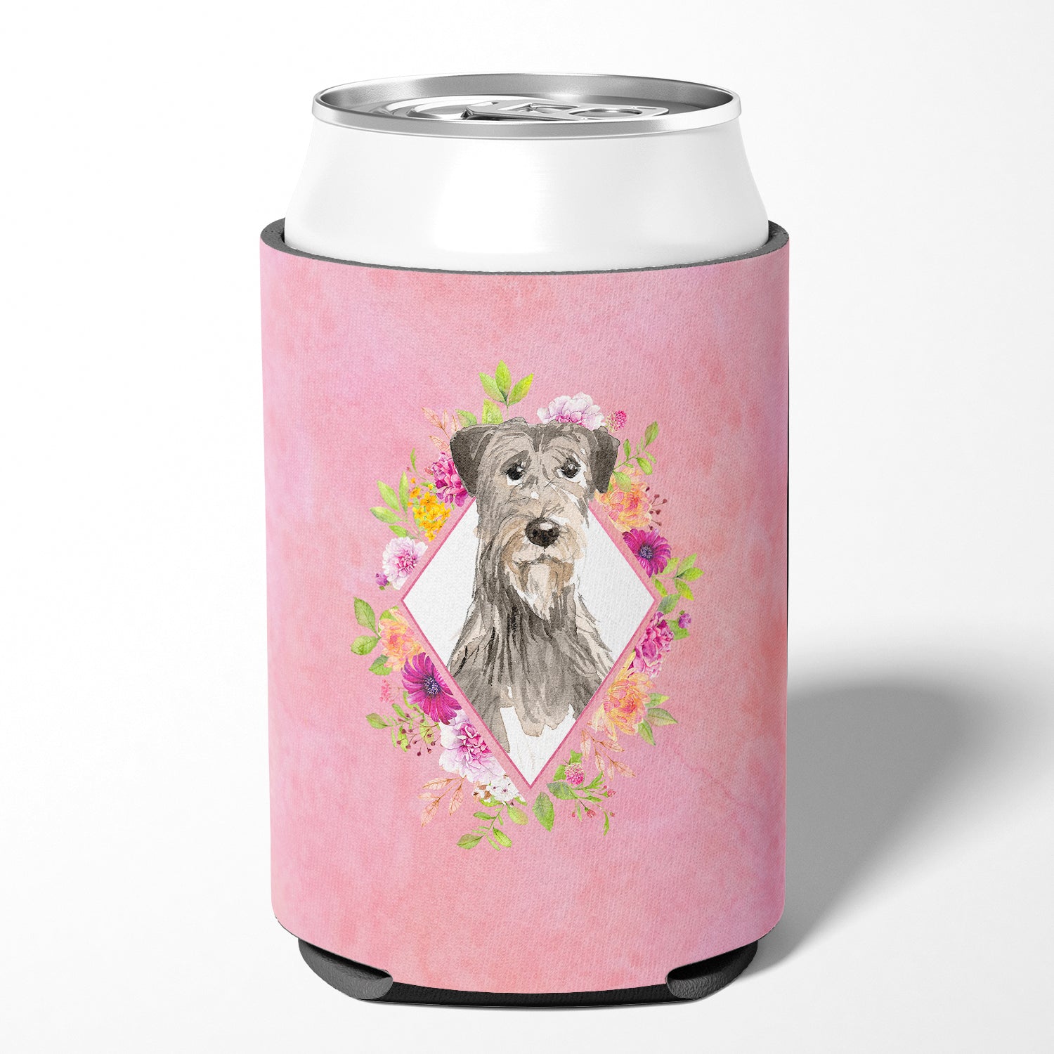 Irish Wolfhound Pink Flowers Can or Bottle Hugger CK4231CC  the-store.com.