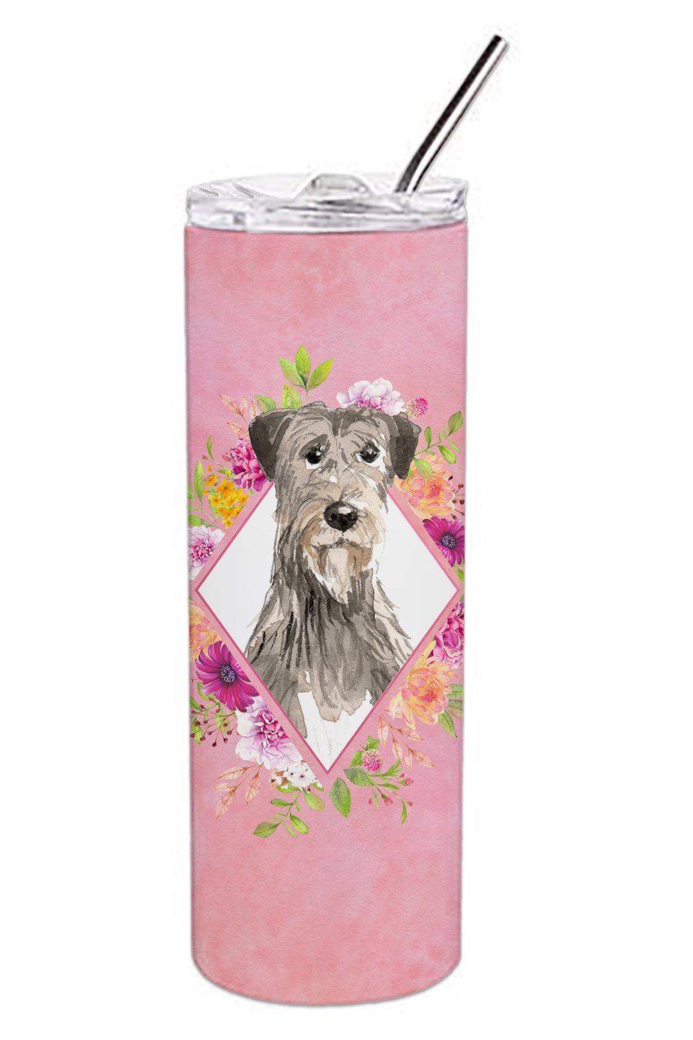 Irish Wolfhound Pink Flowers Double Walled Stainless Steel 20 oz Skinny Tumbler CK4231TBL20 by Caroline's Treasures