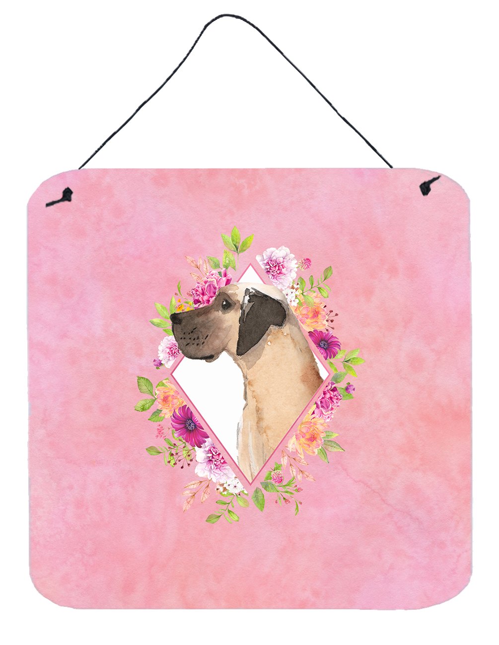 Fawn Great Dane Pink Flowers Wall or Door Hanging Prints CK4234DS66 by Caroline's Treasures