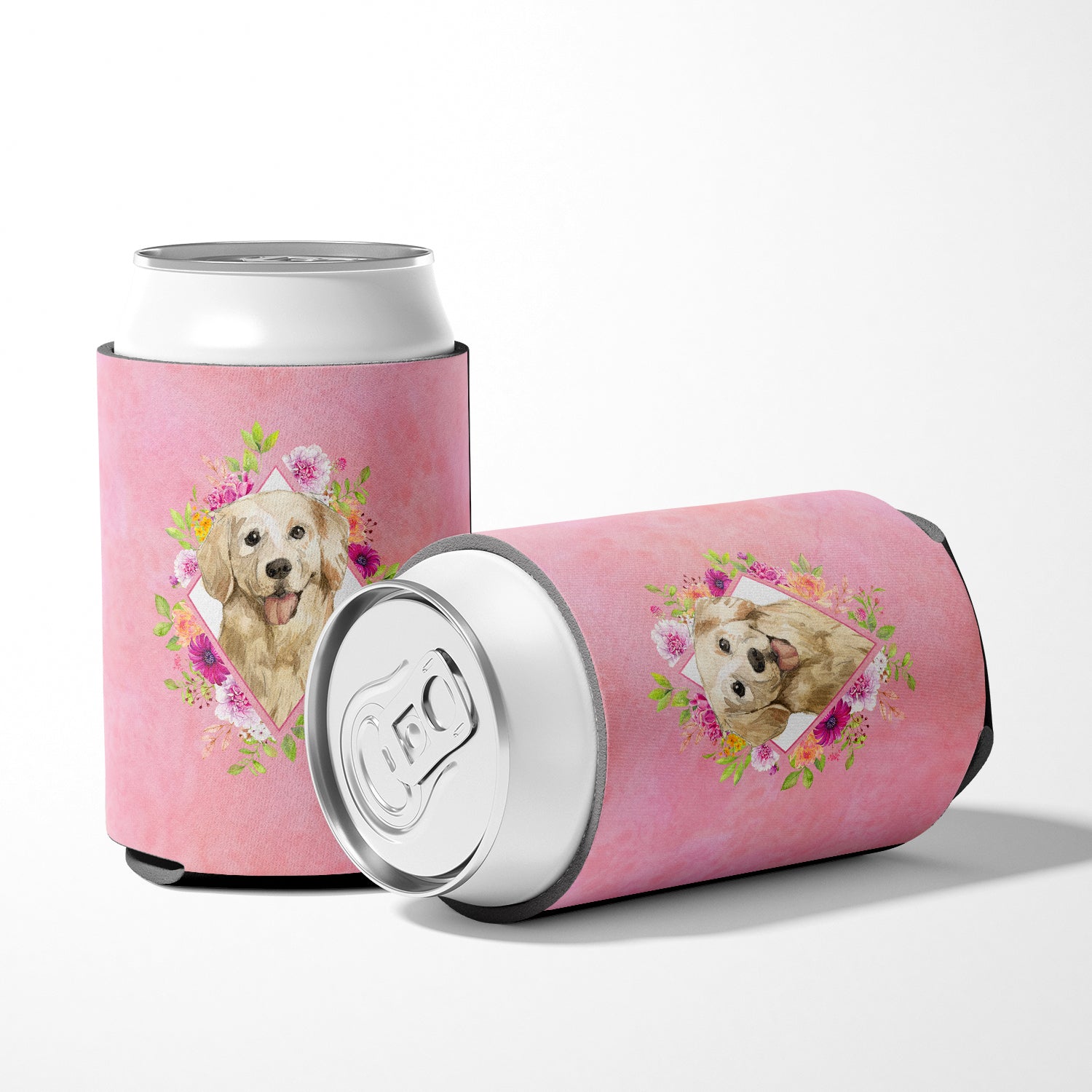 Golden Retriever Pink Flowers Can or Bottle Hugger CK4235CC  the-store.com.