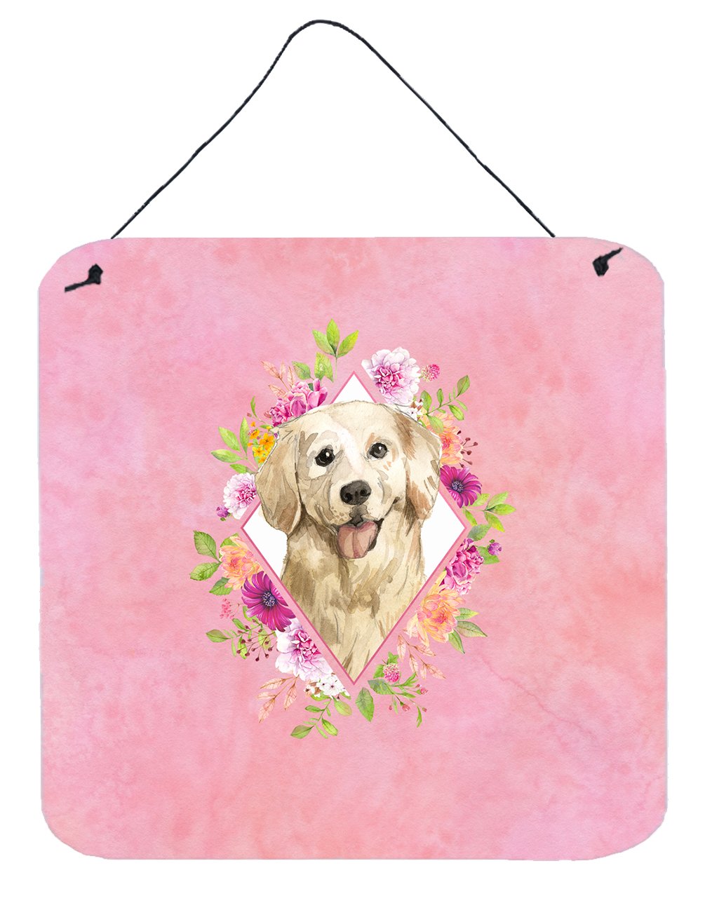 Golden Retriever Pink Flowers Wall or Door Hanging Prints CK4235DS66 by Caroline&#39;s Treasures