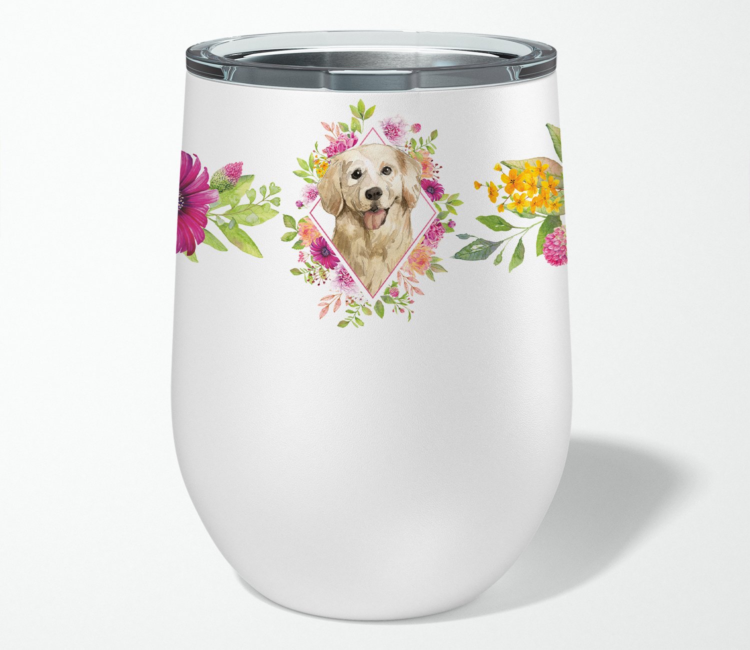 Golden Retriever Pink Flowers Stainless Steel 12 oz Stemless Wine Glass CK4235TBL12 by Caroline's Treasures