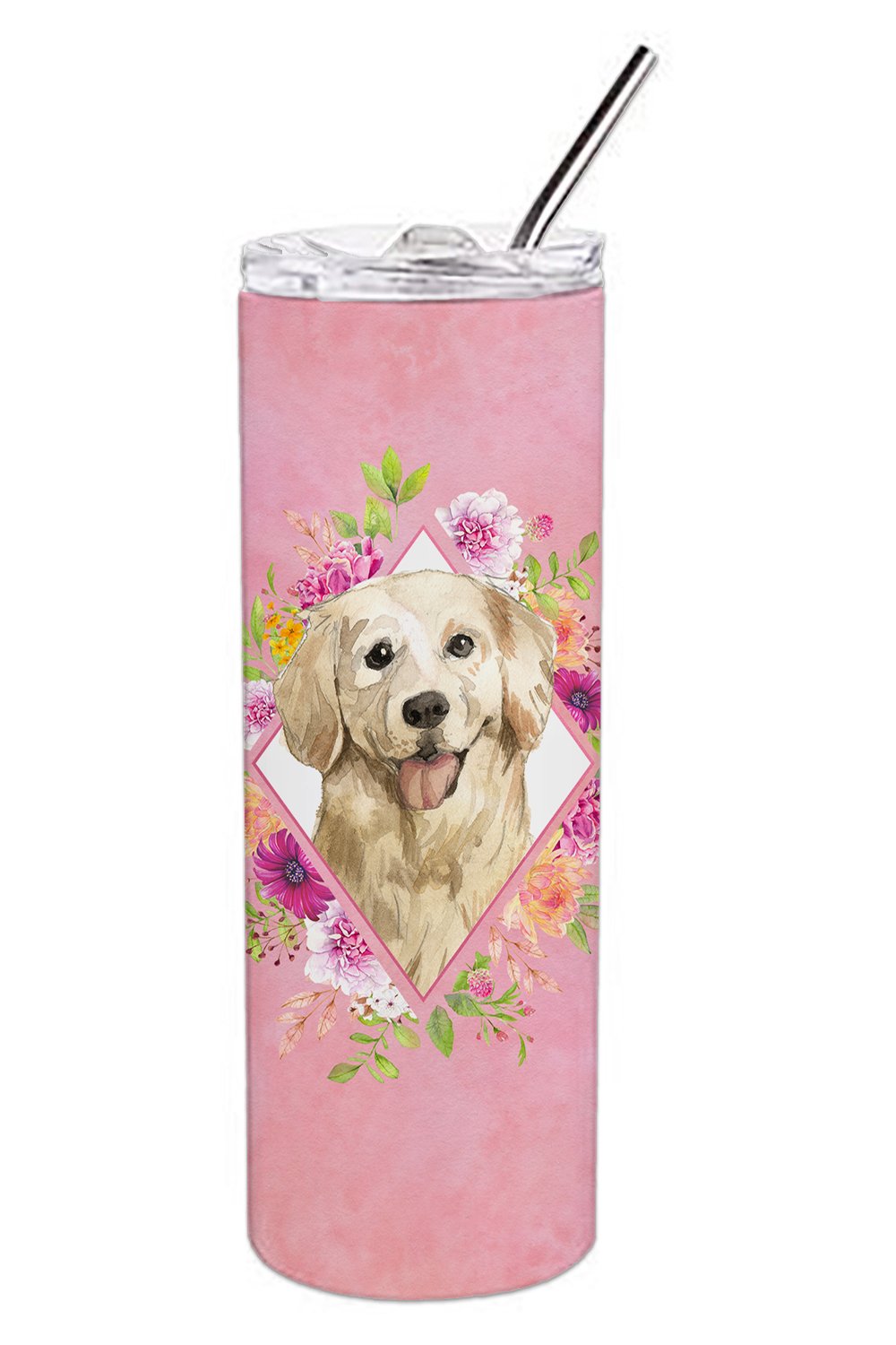 Golden Retriever Pink Flowers Double Walled Stainless Steel 20 oz Skinny Tumbler CK4235TBL20 by Caroline's Treasures