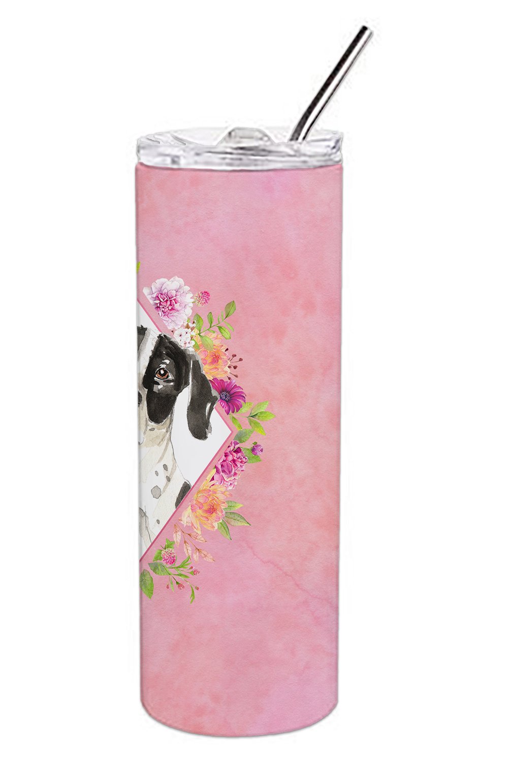 English Pointer Pink Flowers Double Walled Stainless Steel 20 oz Skinny Tumbler CK4239TBL20 by Caroline's Treasures