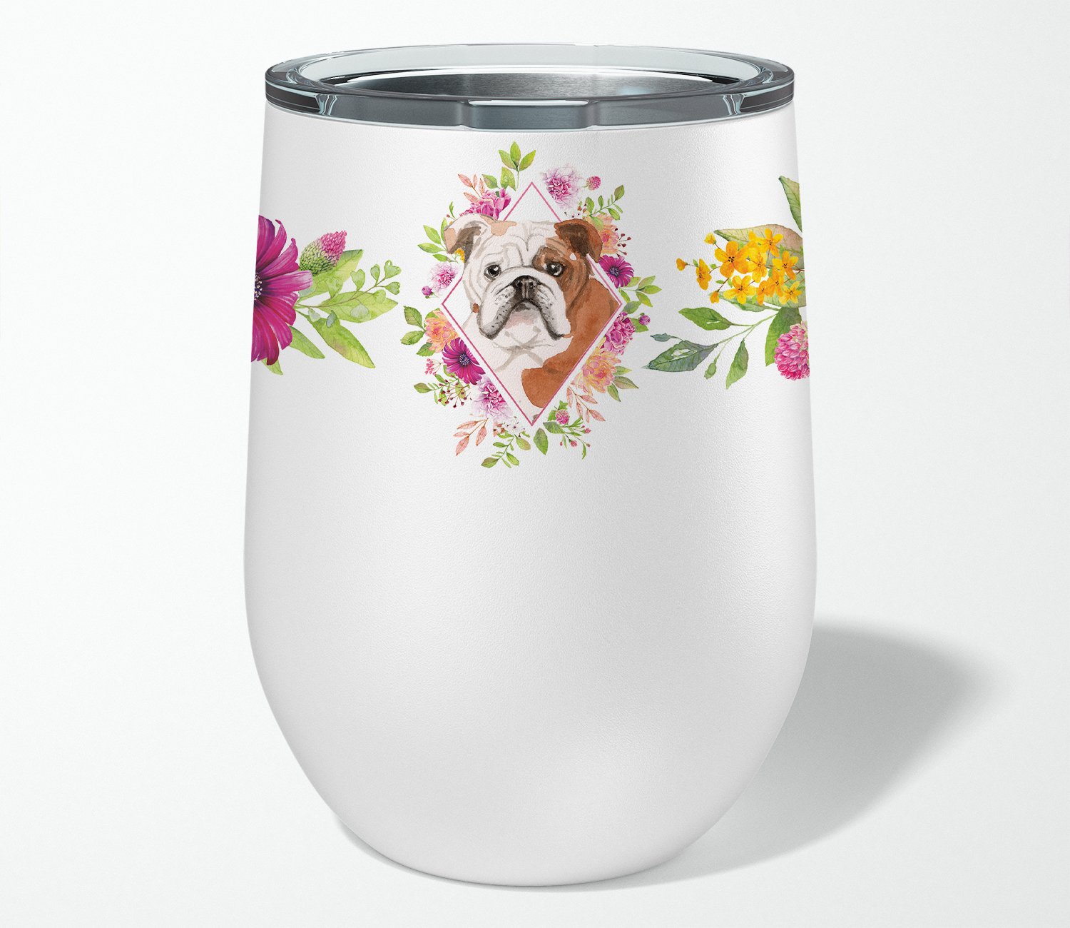 English Bulldog Pink Flowers Stainless Steel 12 oz Stemless Wine Glass CK4240TBL12 by Caroline's Treasures