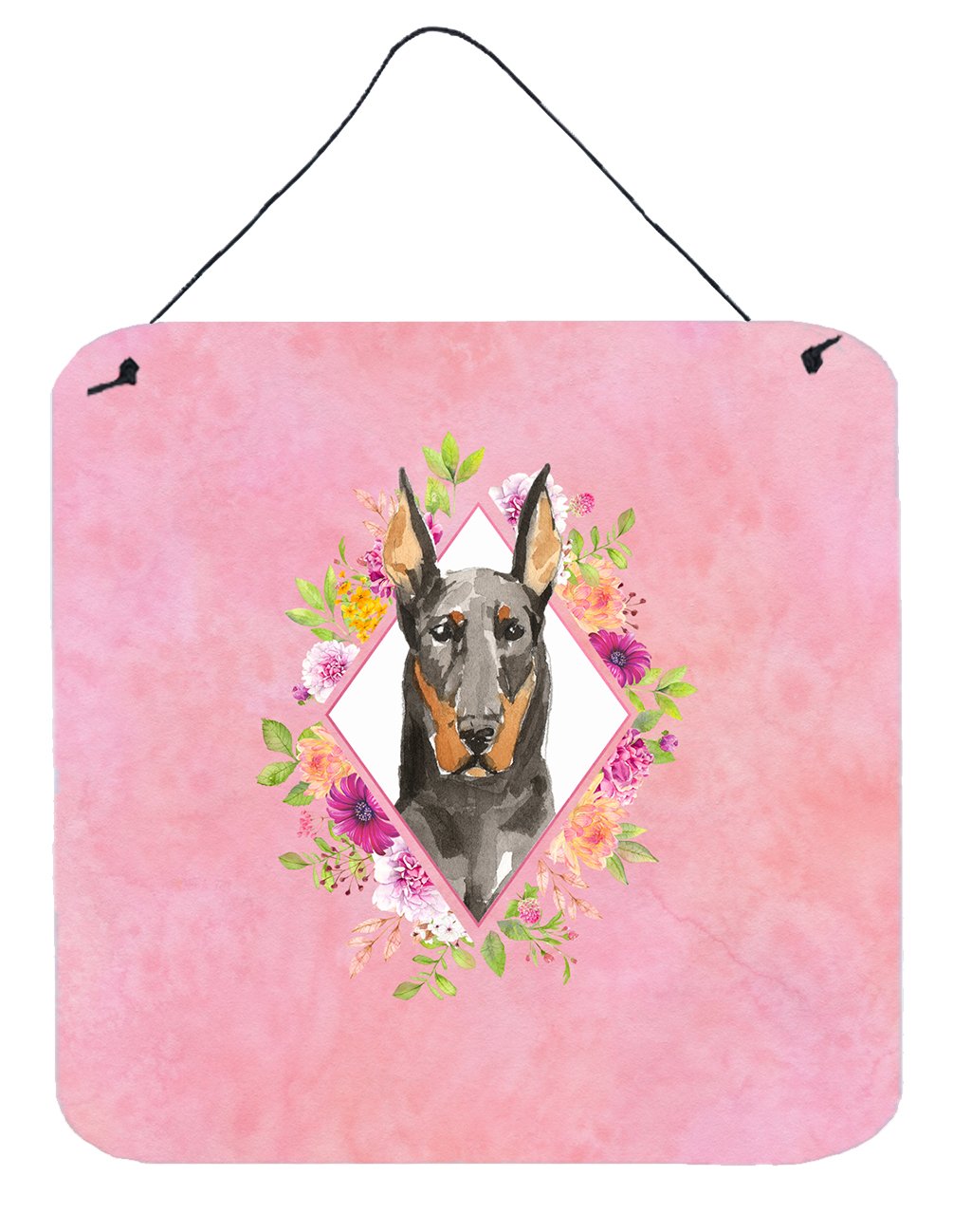 Doberman Pinsher Pink Flowers Wall or Door Hanging Prints CK4241DS66 by Caroline's Treasures