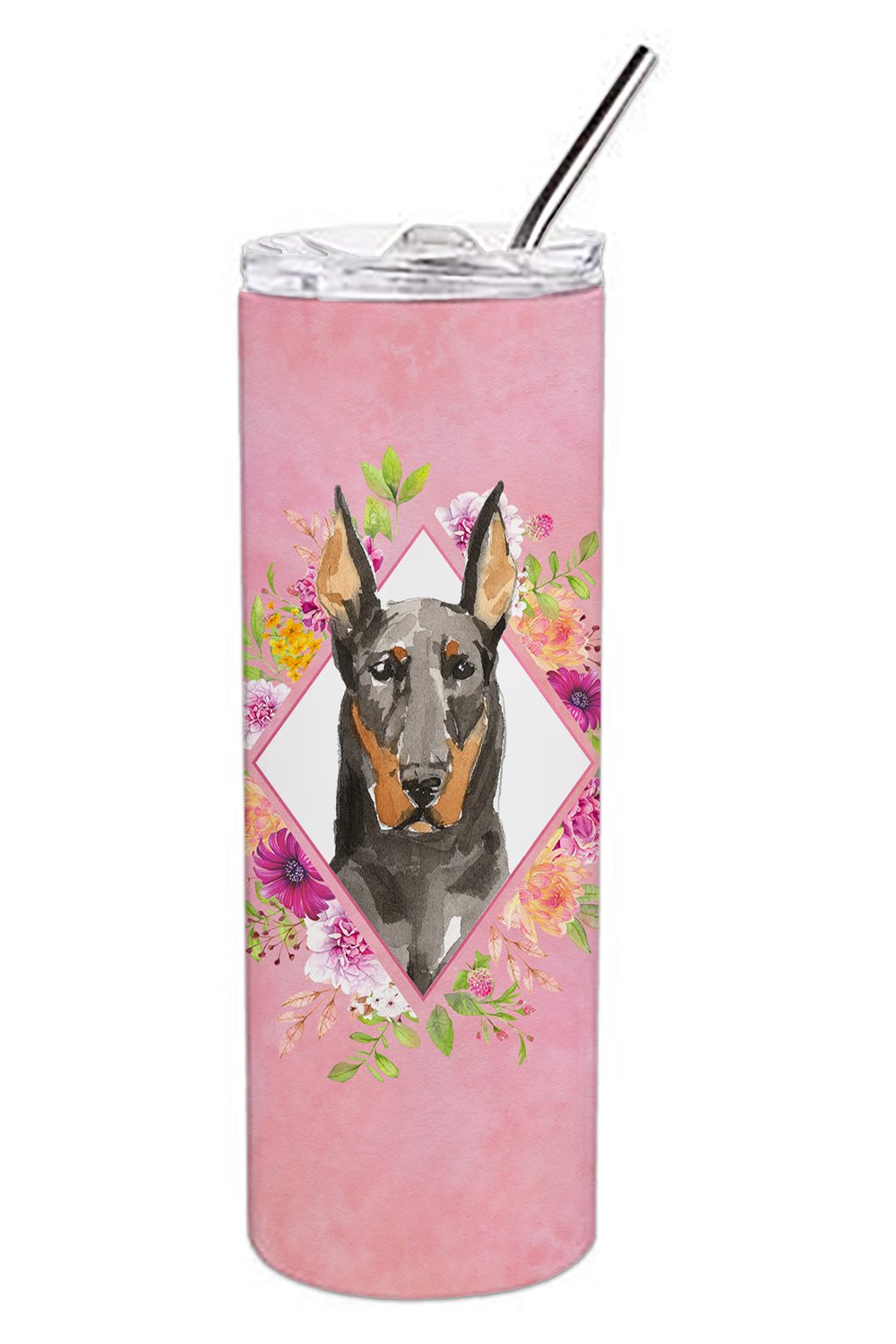 Doberman Pinsher Pink Flowers Double Walled Stainless Steel 20 oz Skinny Tumbler CK4241TBL20 by Caroline&#39;s Treasures