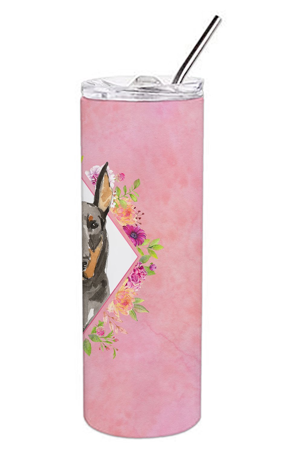 Doberman Pinsher Pink Flowers Double Walled Stainless Steel 20 oz Skinny Tumbler CK4241TBL20 by Caroline's Treasures