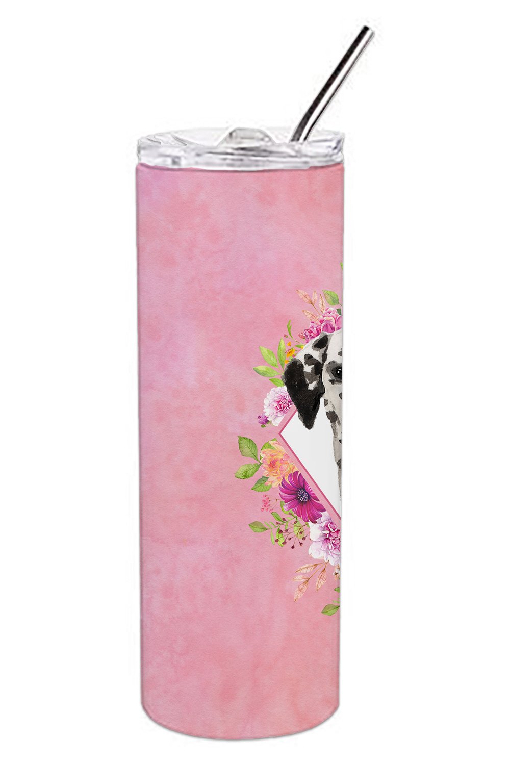 Dalmatian Pink Flowers Double Walled Stainless Steel 20 oz Skinny Tumbler CK4242TBL20 by Caroline's Treasures