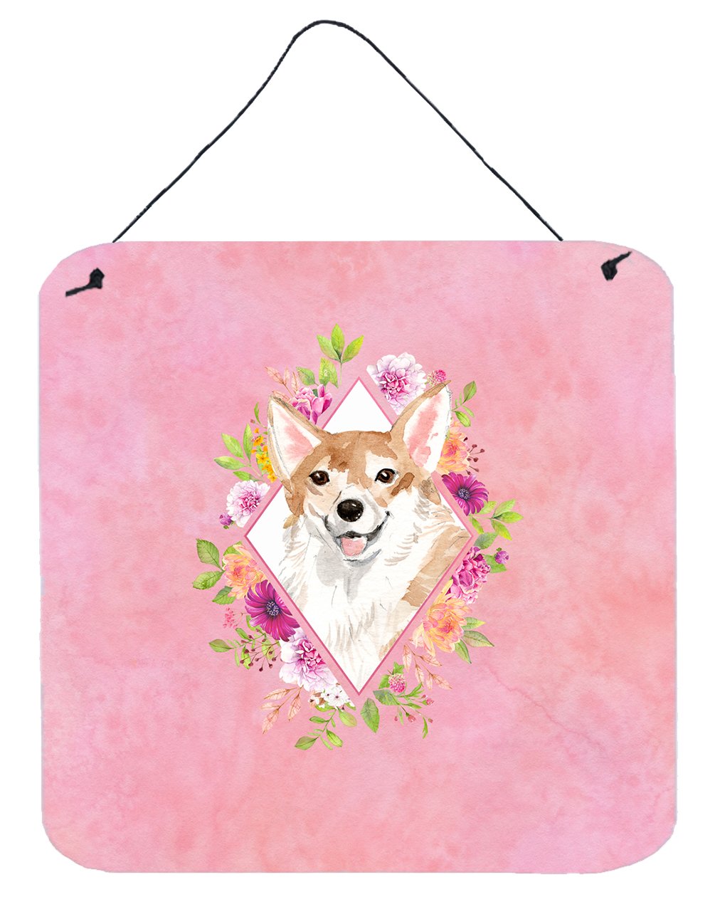 Corgi Pink Flowers Wall or Door Hanging Prints CK4243DS66 by Caroline's Treasures