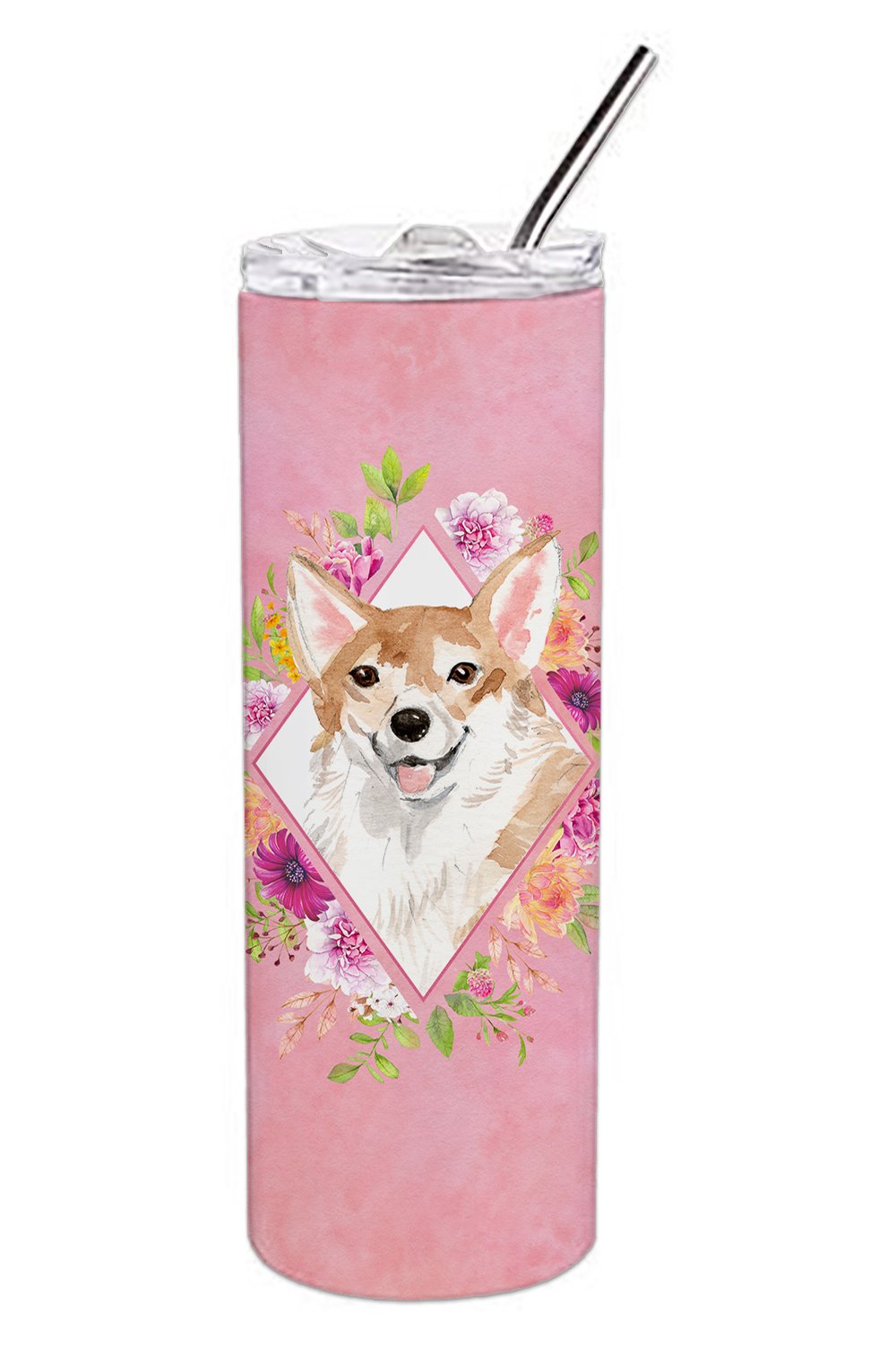 Corgi Pink Flowers Double Walled Stainless Steel 20 oz Skinny Tumbler CK4243TBL20 by Caroline's Treasures