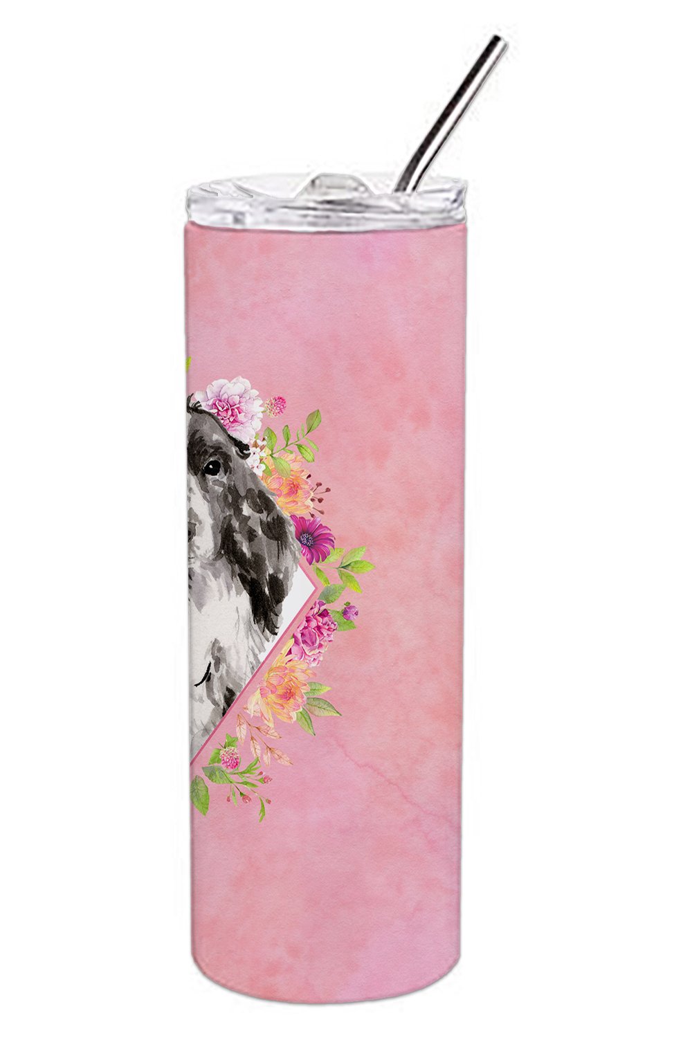 Black Parti Cocker Spaniel Pink Flowers Double Walled Stainless Steel 20 oz Skinny Tumbler CK4244TBL20 by Caroline's Treasures