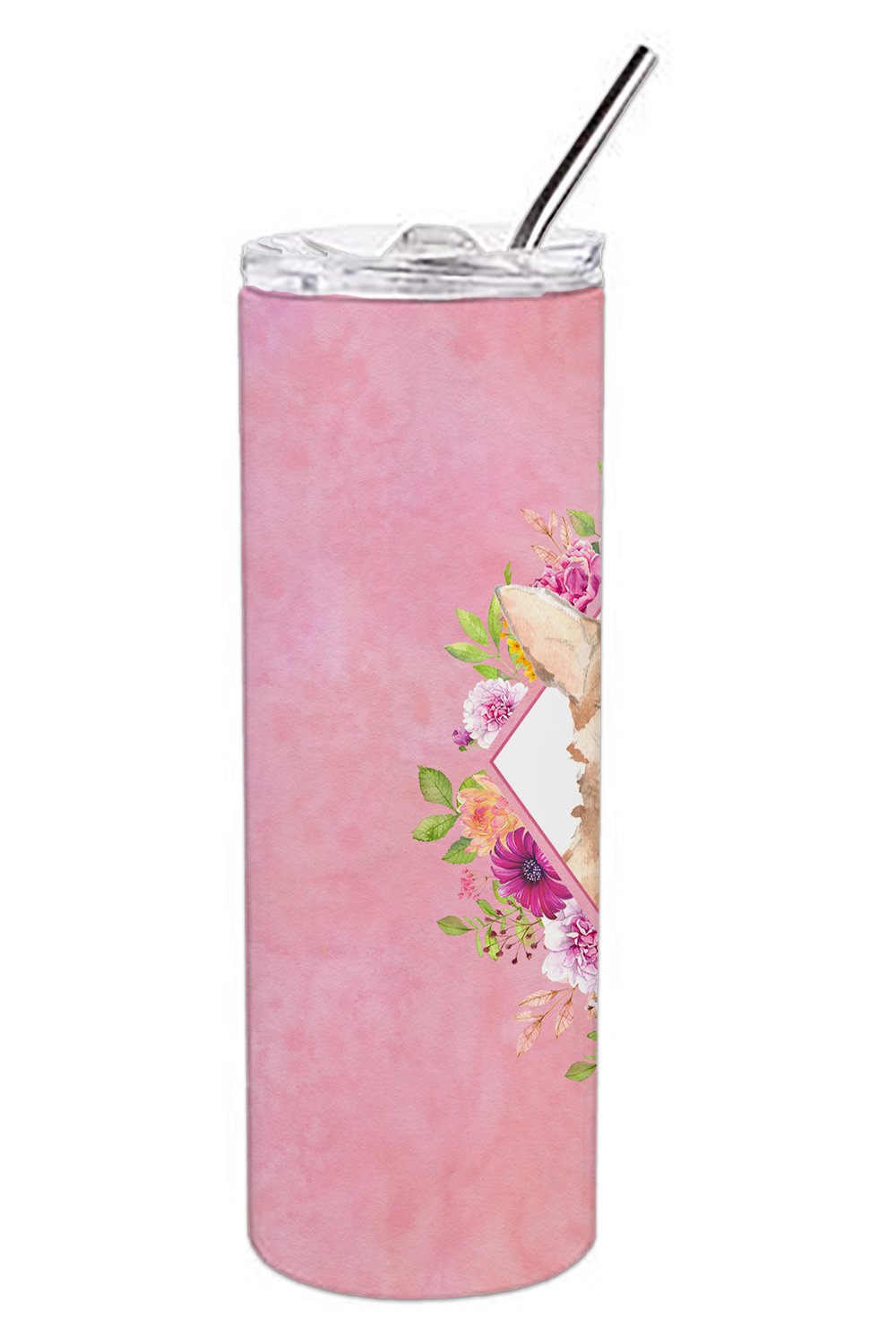 Chihuahua Pink Flowers Double Walled Stainless Steel 20 oz Skinny Tumbler CK4245TBL20 by Caroline's Treasures