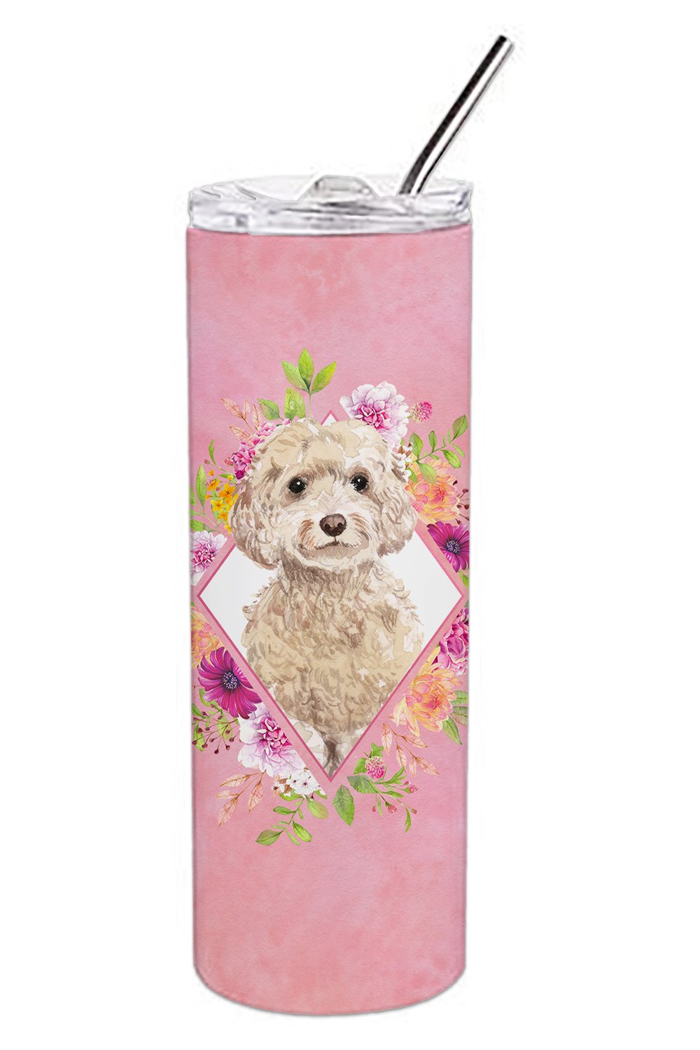 Champagne Cockapoo Pink Flowers Double Walled Stainless Steel 20 oz Skinny Tumbler CK4246TBL20 by Caroline's Treasures