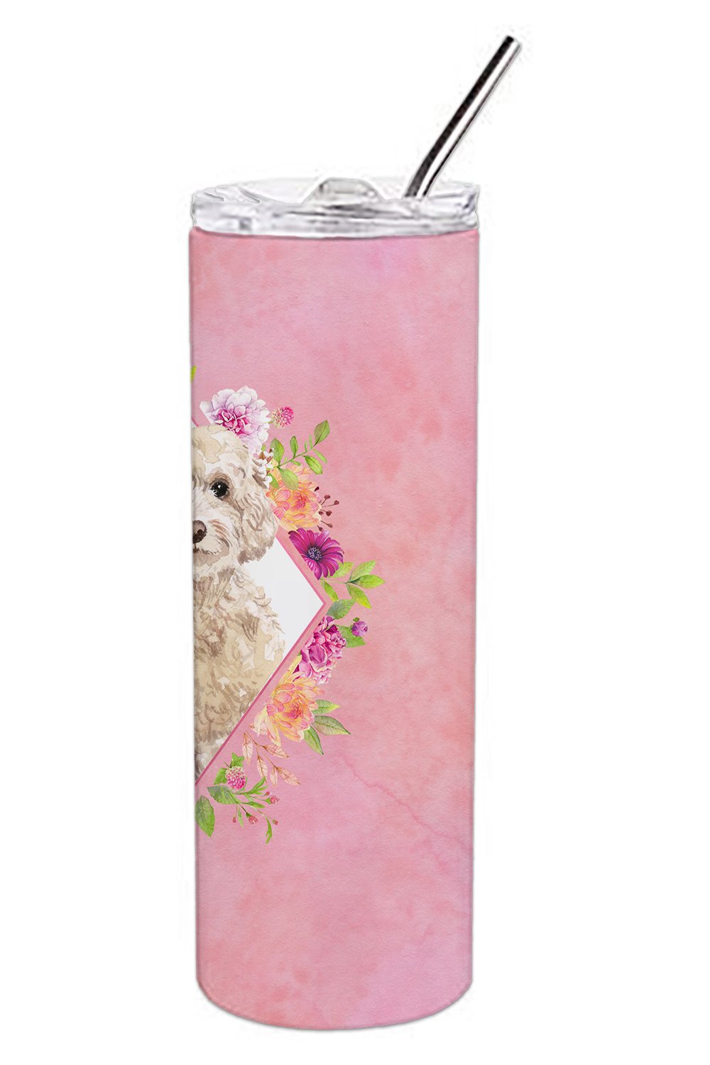 Champagne Cockapoo Pink Flowers Double Walled Stainless Steel 20 oz Skinny Tumbler CK4246TBL20 by Caroline's Treasures