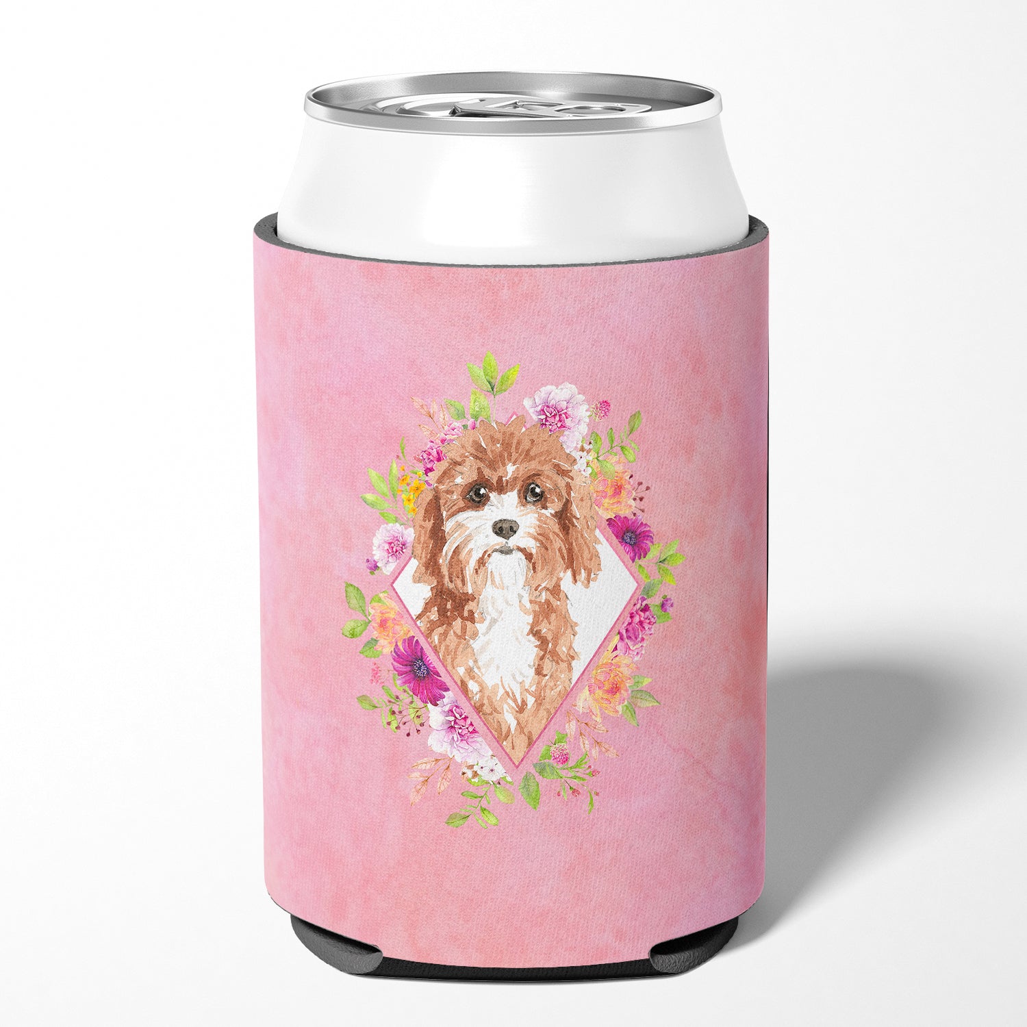 Cavapoo Pink Flowers Can or Bottle Hugger CK4247CC  the-store.com.