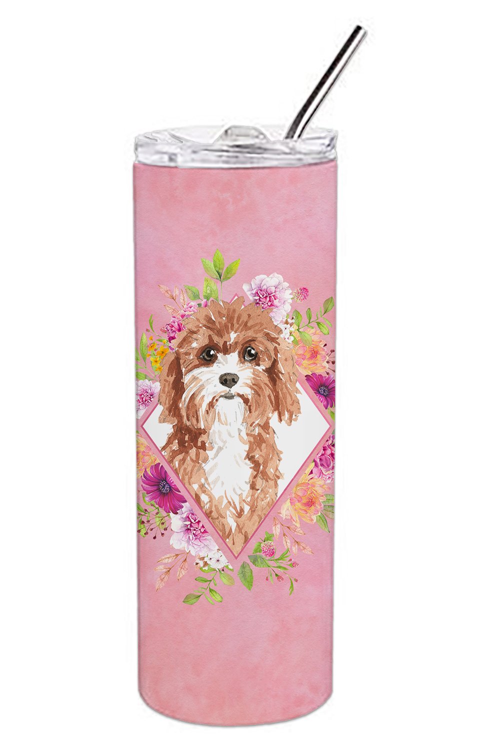 Cavapoo Pink Flowers Double Walled Stainless Steel 20 oz Skinny Tumbler CK4247TBL20 by Caroline&#39;s Treasures