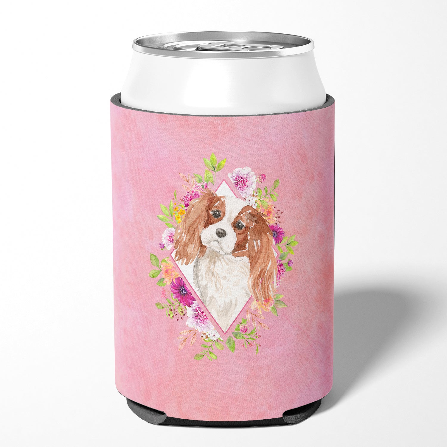 Blenheim Cavalier Spaniel Pink Flowers Can or Bottle Hugger CK4248CC  the-store.com.