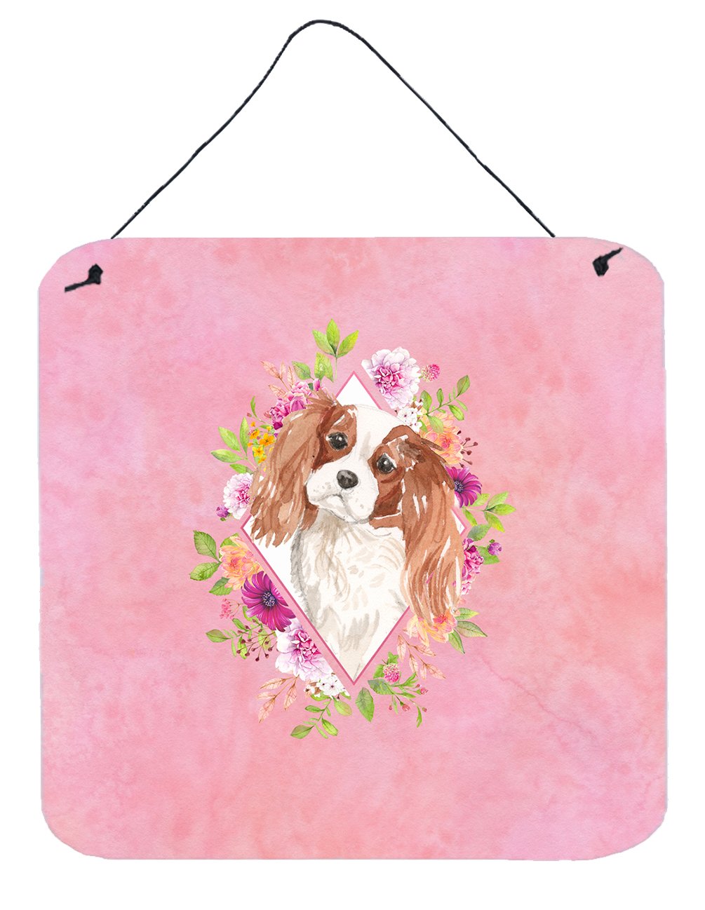 Blenheim Cavalier Spaniel Pink Flowers Wall or Door Hanging Prints CK4248DS66 by Caroline's Treasures