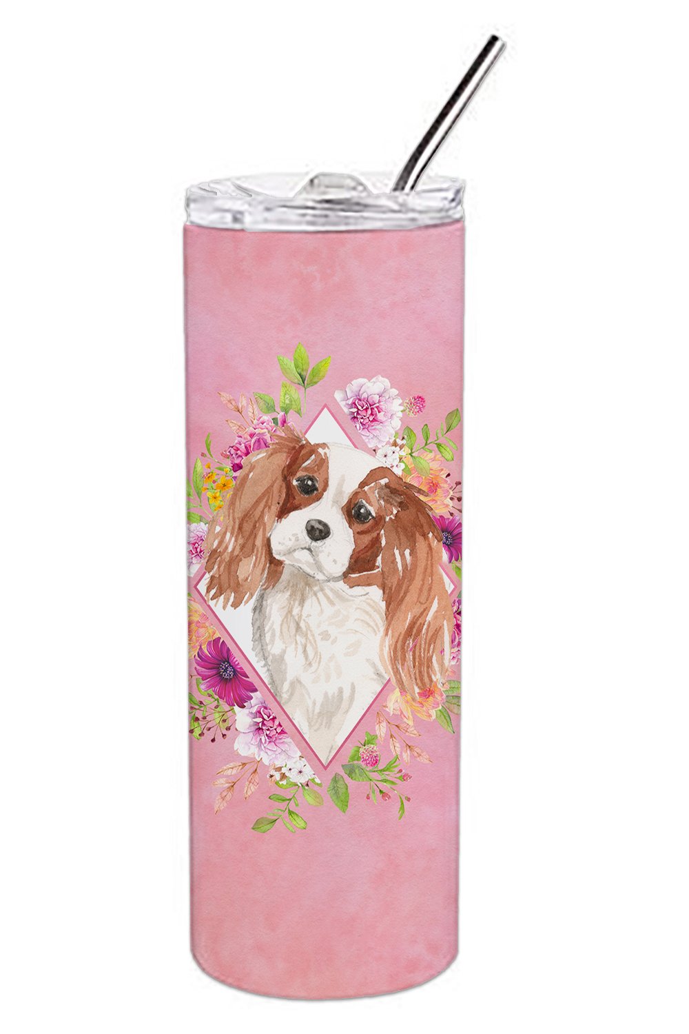 Blenheim Cavalier Spaniel Pink Flowers Double Walled Stainless Steel 20 oz Skinny Tumbler CK4248TBL20 by Caroline's Treasures