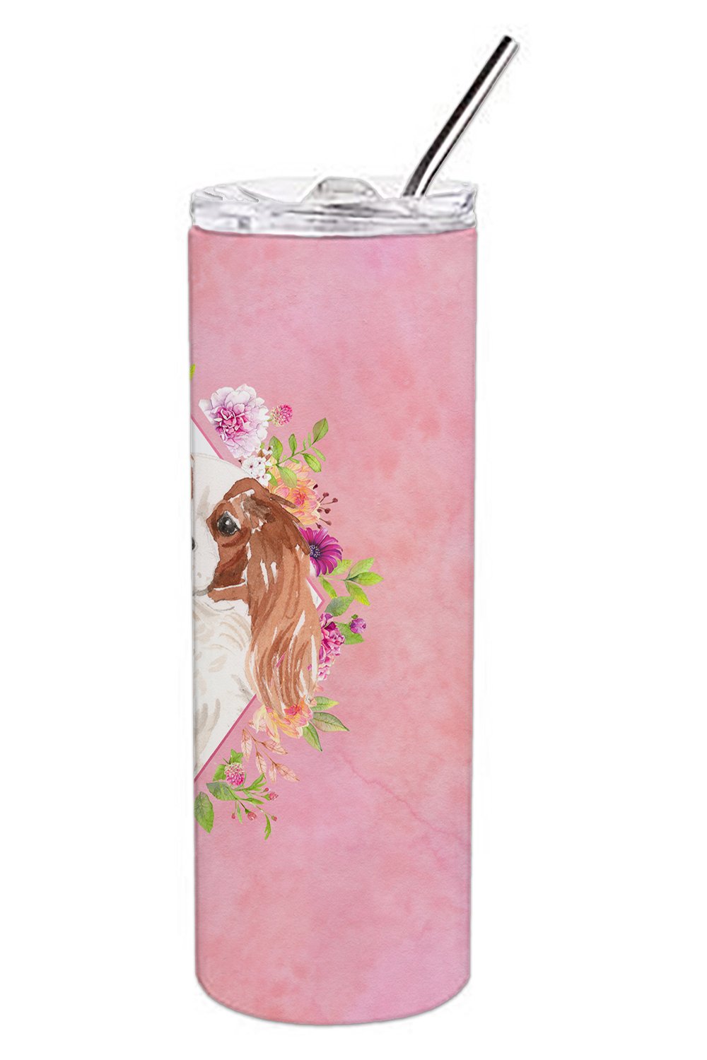 Blenheim Cavalier Spaniel Pink Flowers Double Walled Stainless Steel 20 oz Skinny Tumbler CK4248TBL20 by Caroline's Treasures