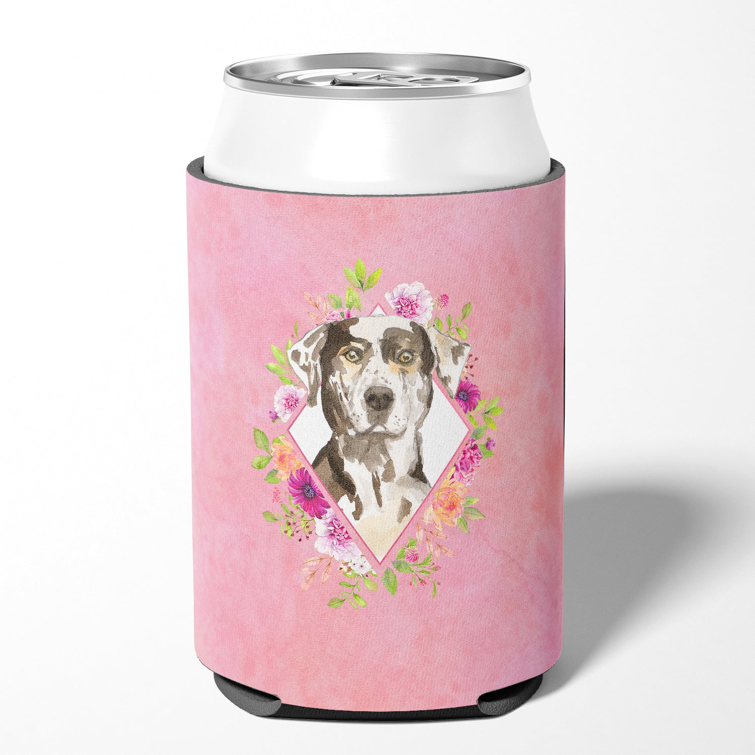 Catahoula Leopard Dog Pink Flowers Can or Bottle Hugger CK4249CC  the-store.com.