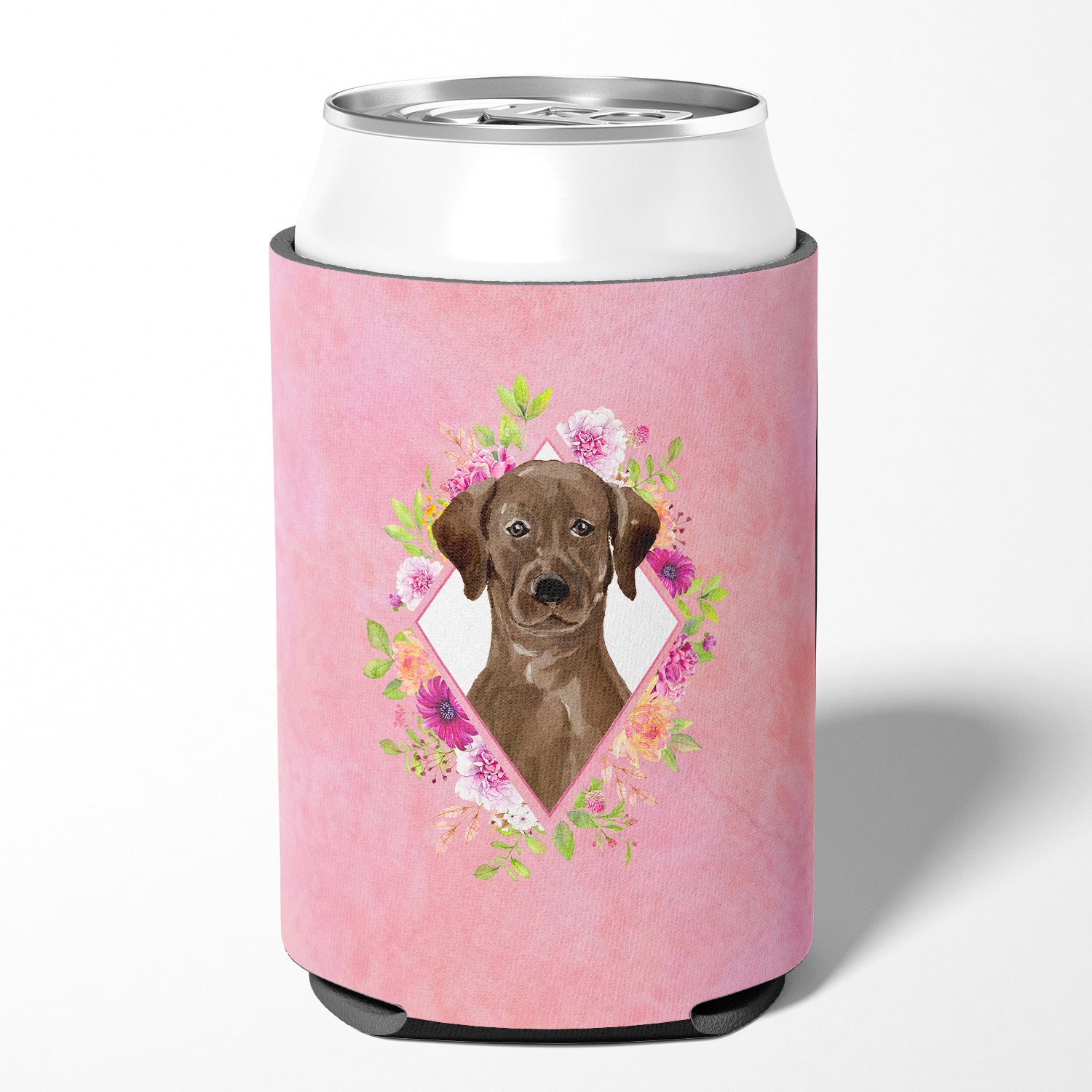 Chocolate Labrador Pink Flowers Can or Bottle Hugger CK4251CC  the-store.com.