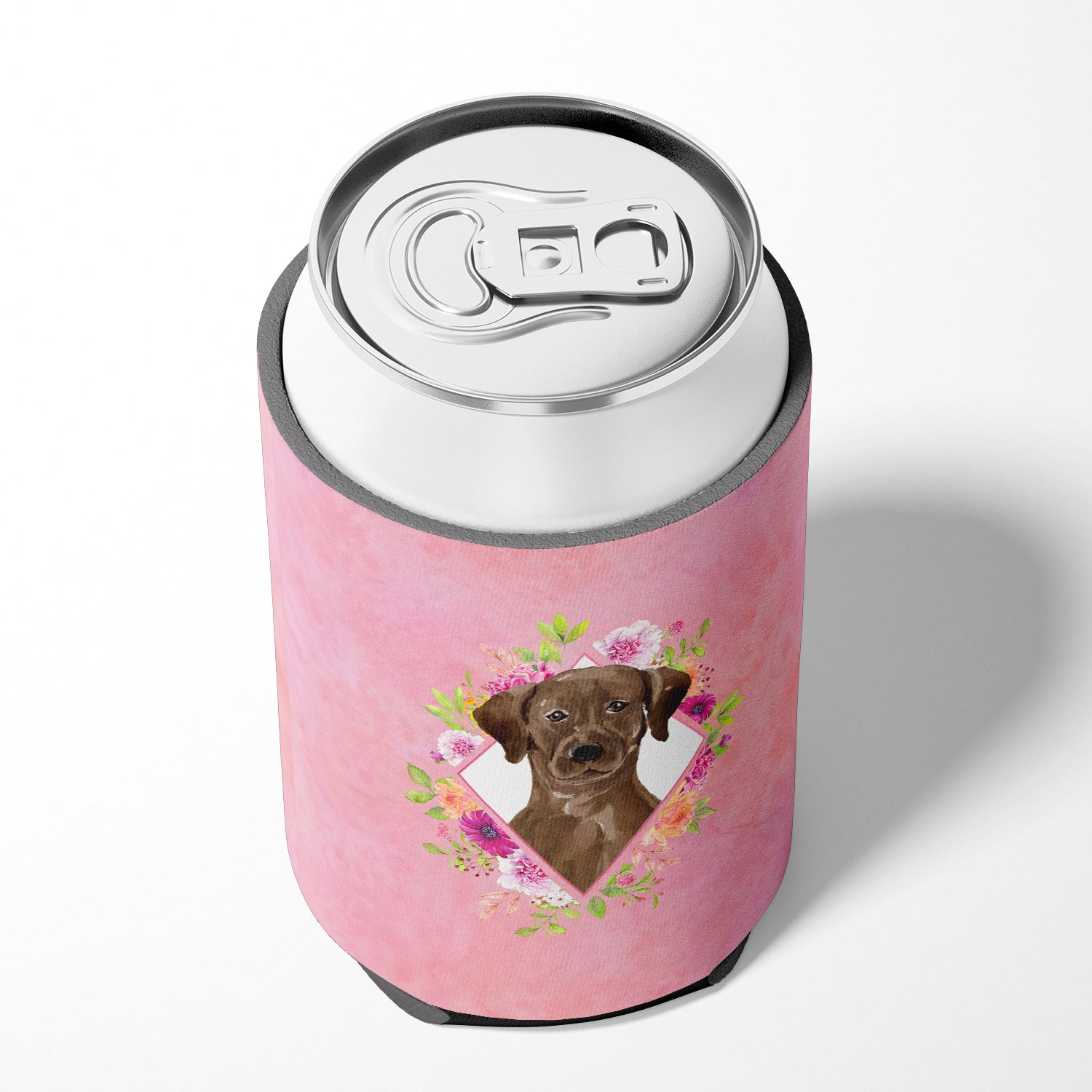 Chocolate Labrador Pink Flowers Can or Bottle Hugger CK4251CC  the-store.com.