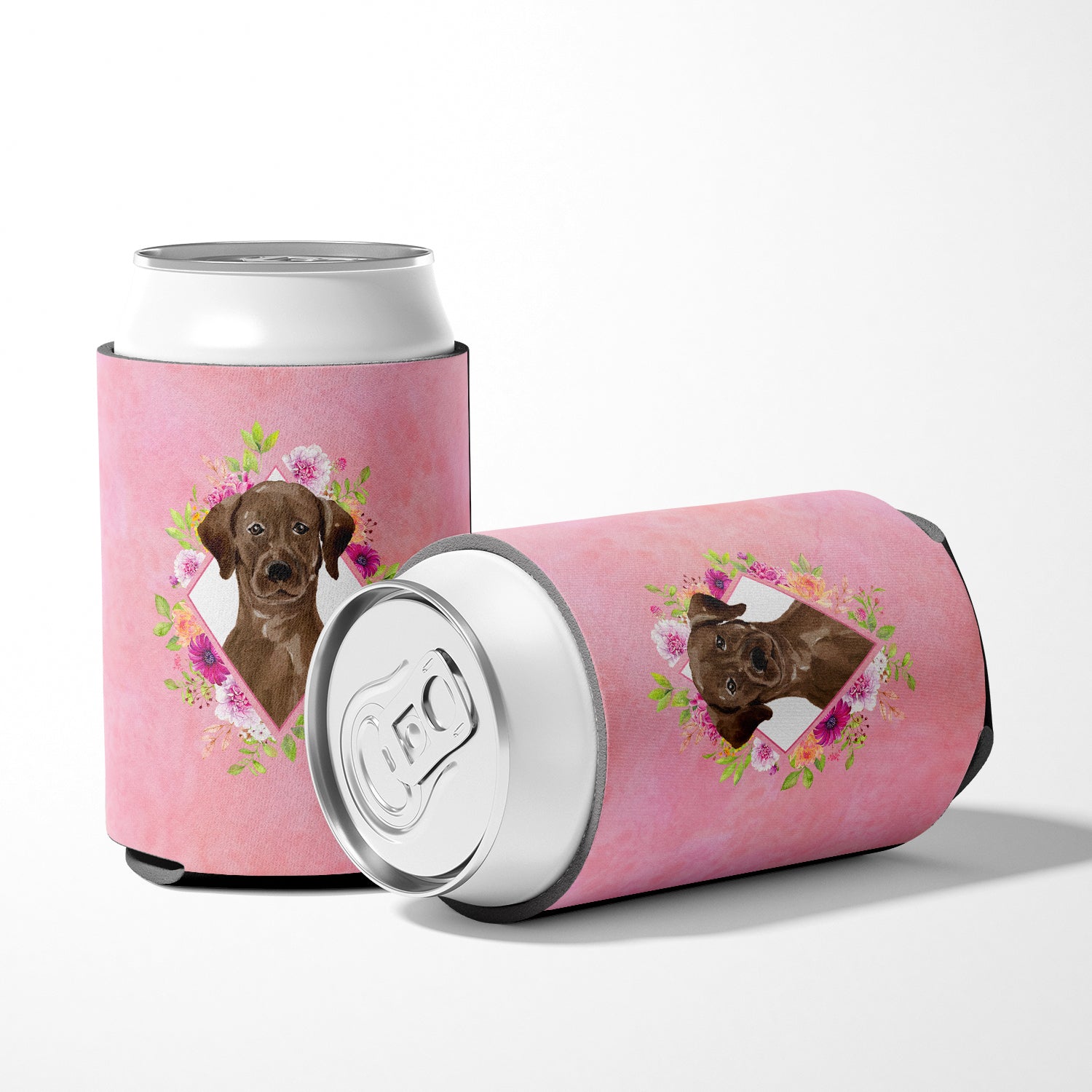 Chocolate Labrador Pink Flowers Can or Bottle Hugger CK4251CC  the-store.com.