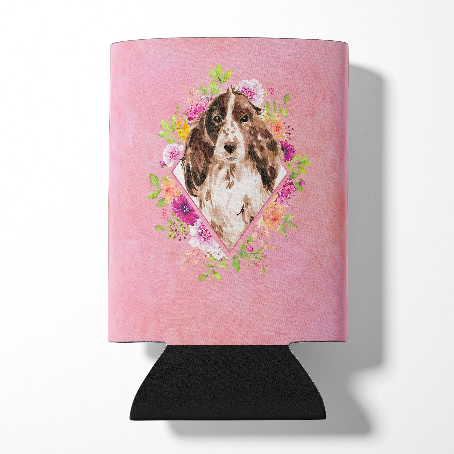 Brown Parti Cocker Spaniel Pink Flowers Can or Bottle Hugger CK4252CC  the-store.com.