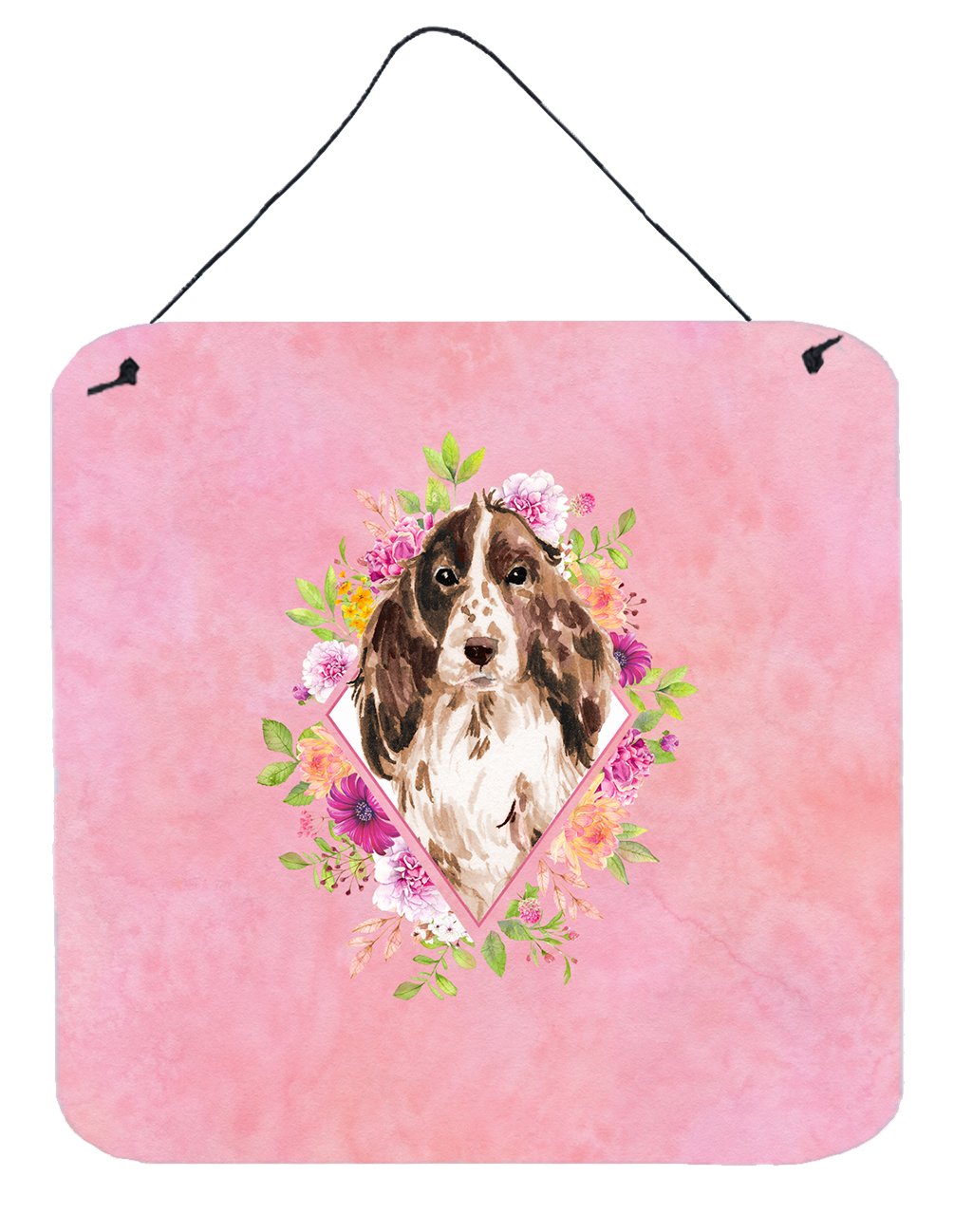 Brown Parti Cocker Spaniel Pink Flowers Wall or Door Hanging Prints CK4252DS66 by Caroline's Treasures