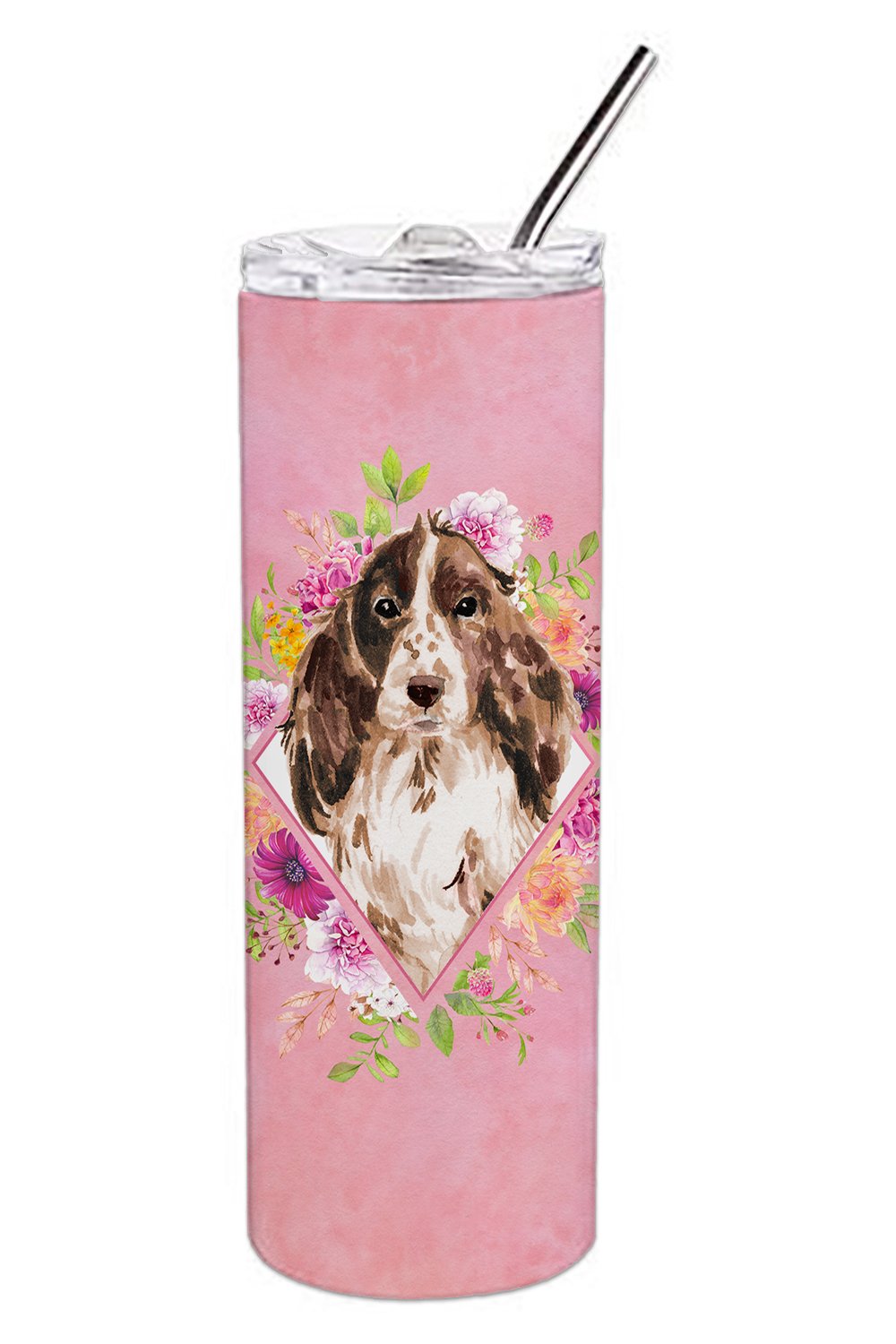 Brown Parti Cocker Spaniel Pink Flowers Double Walled Stainless Steel 20 oz Skinny Tumbler CK4252TBL20 by Caroline's Treasures