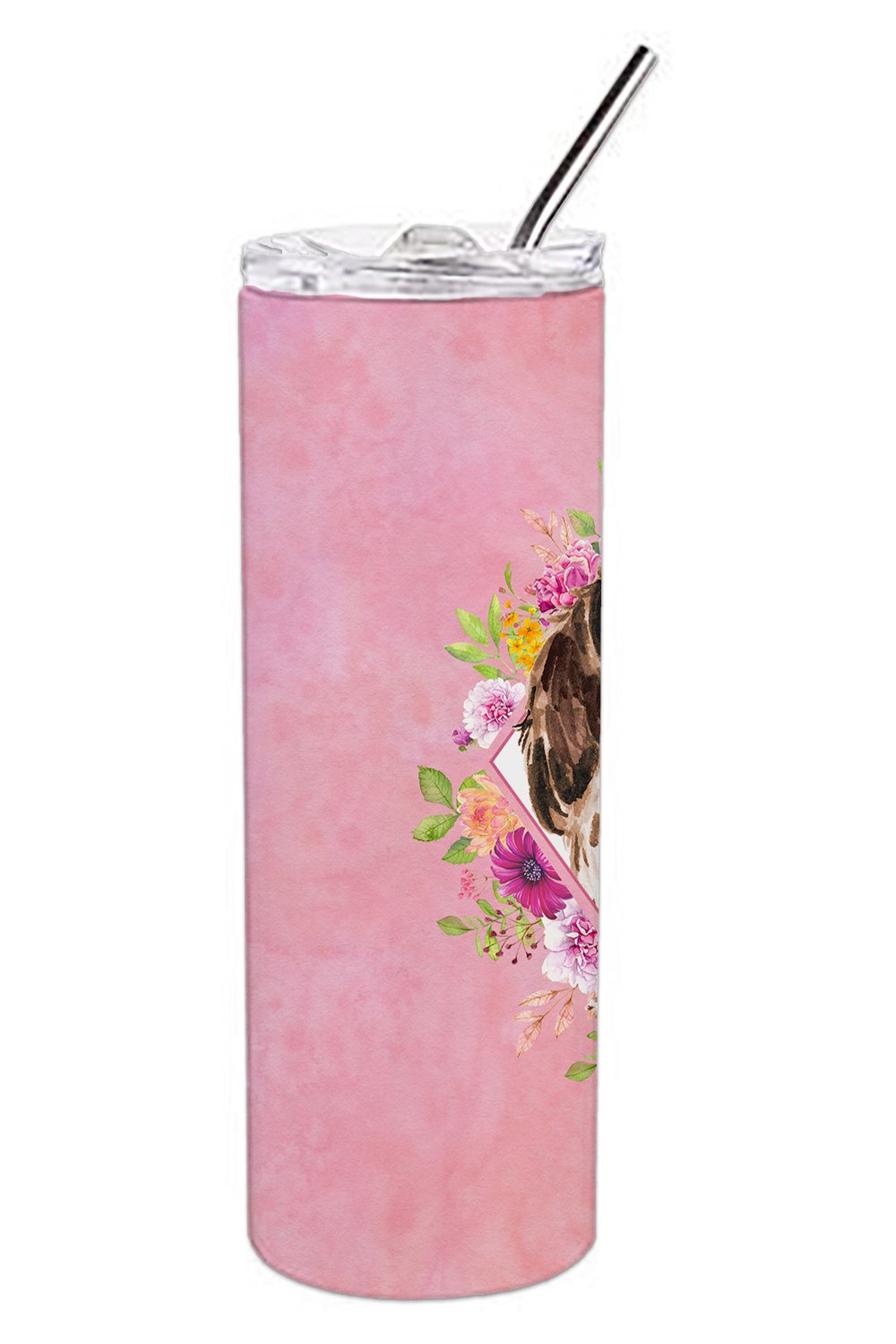 Brown Parti Cocker Spaniel Pink Flowers Double Walled Stainless Steel 20 oz Skinny Tumbler CK4252TBL20 by Caroline's Treasures