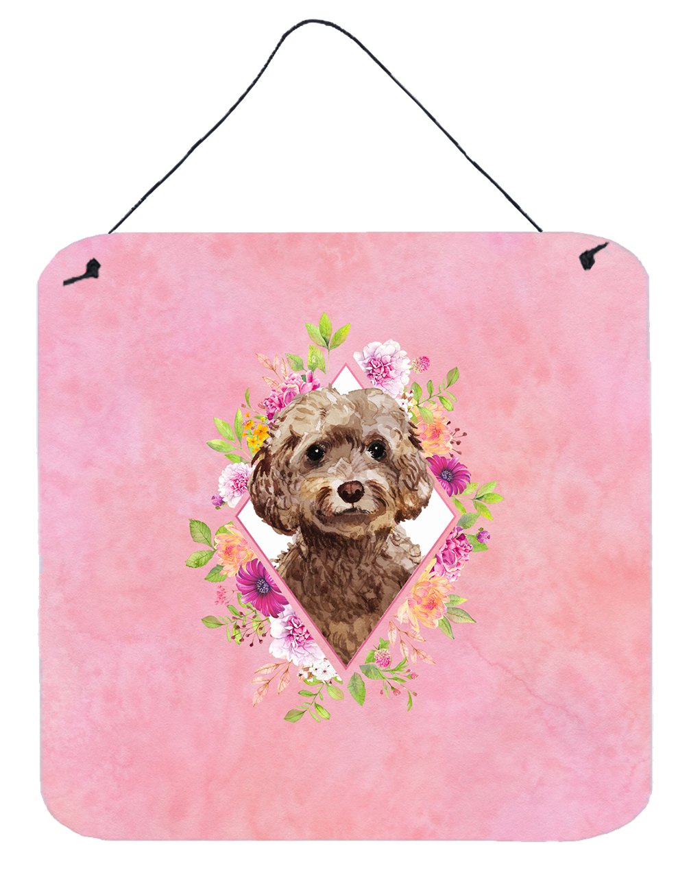 Chocolate Cockapoo Pink Flowers Wall or Door Hanging Prints CK4253DS66 by Caroline&#39;s Treasures