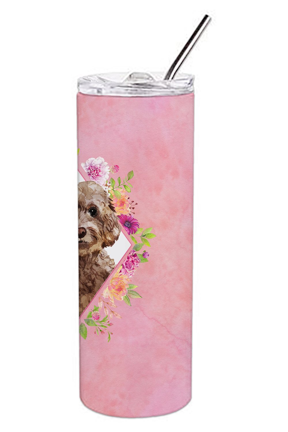 Chocolate Cockapoo Pink Flowers Double Walled Stainless Steel 20 oz Skinny Tumbler CK4253TBL20 by Caroline's Treasures