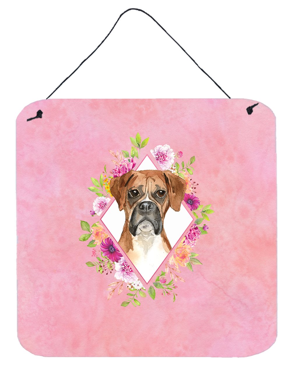 Boxer Pink Flowers Wall or Door Hanging Prints CK4255DS66 by Caroline's Treasures