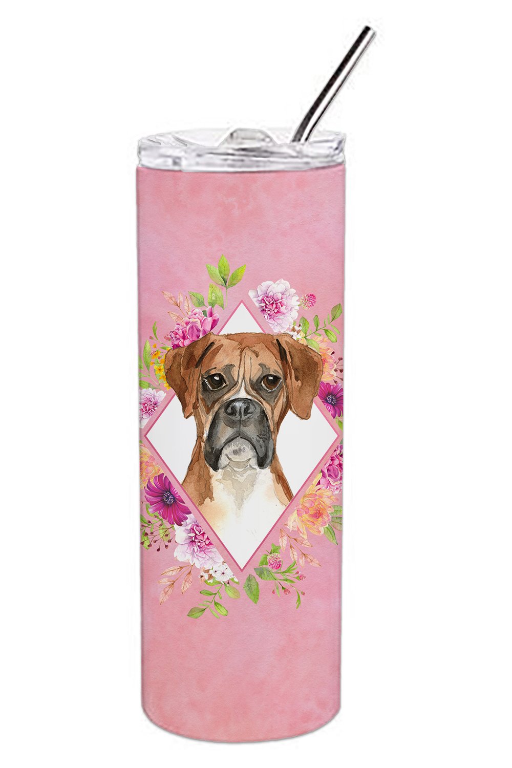 Boxer Pink Flowers Double Walled Stainless Steel 20 oz Skinny Tumbler CK4255TBL20 by Caroline's Treasures